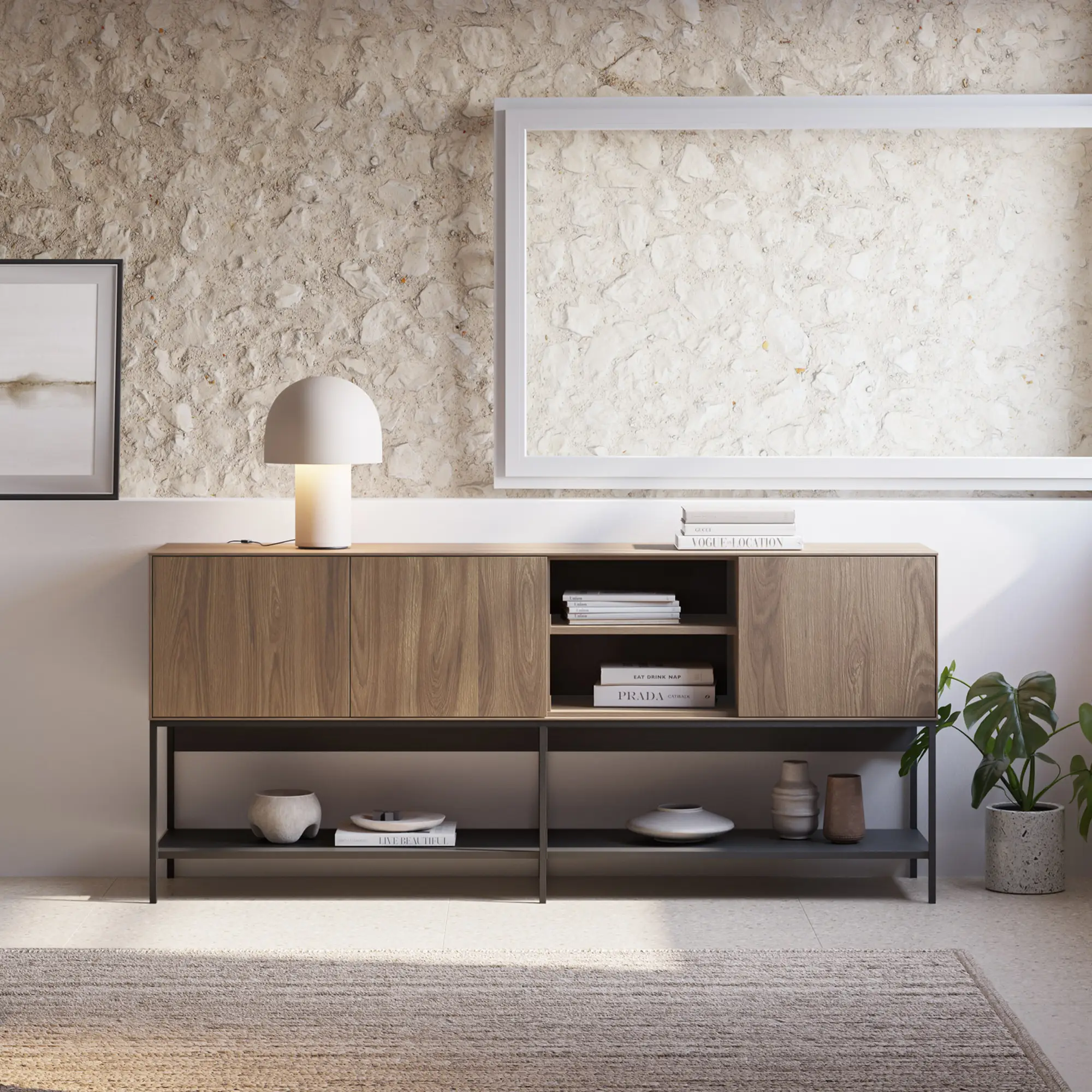 APARADOR AMIRA 3P2H 180CM ROBLE-UD/NEGRO