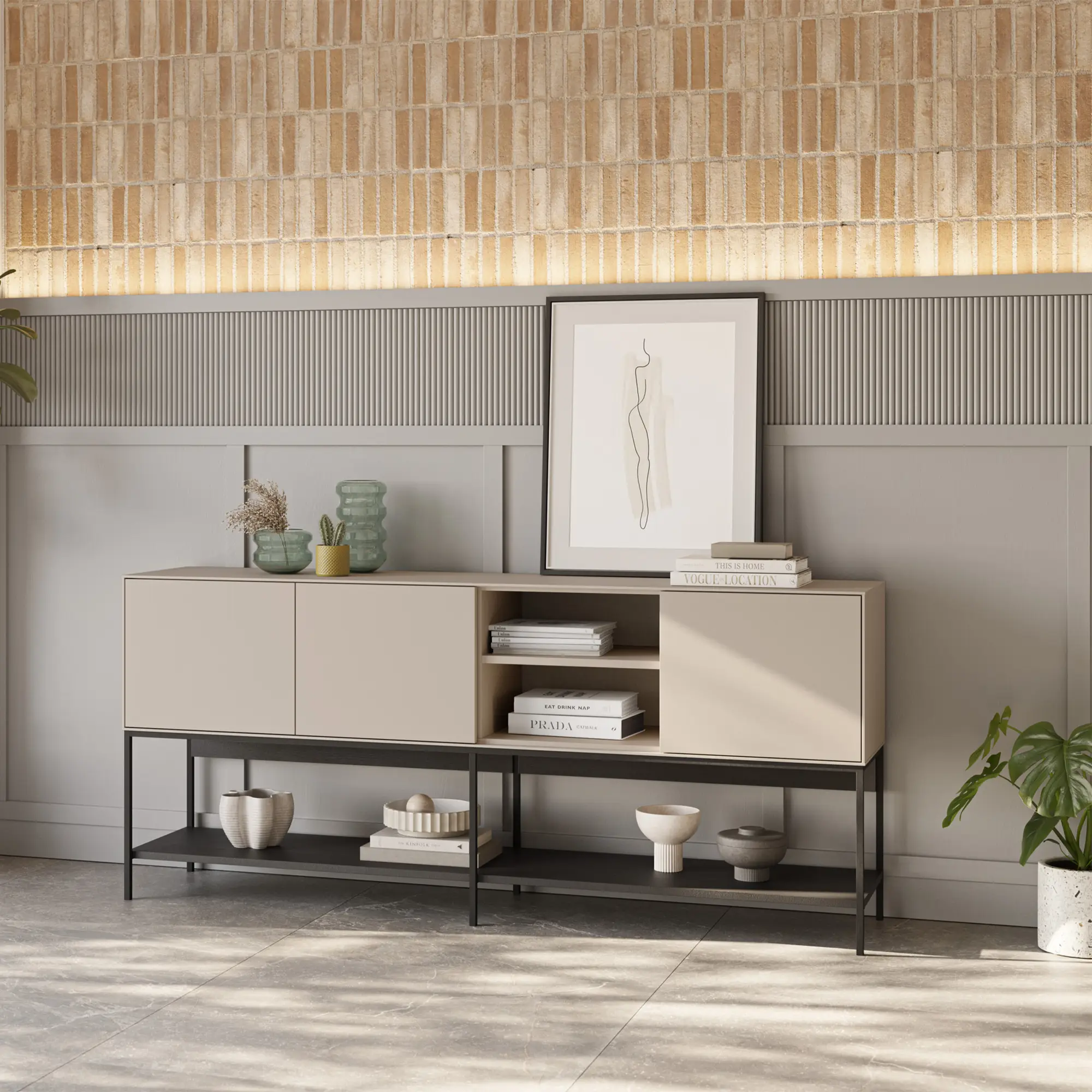 APARADOR AMIRA 3P2H 180CM CREMA/NEGRO