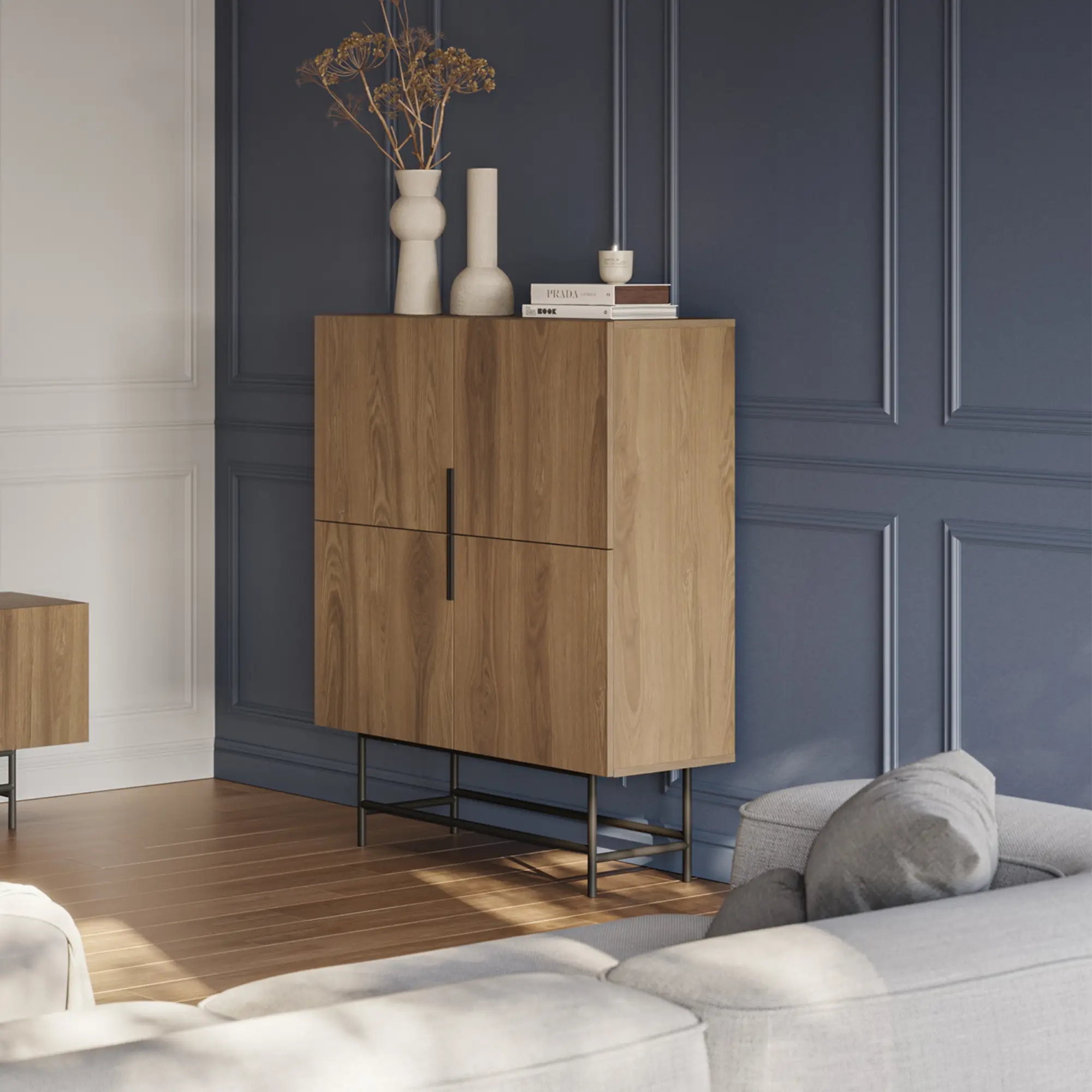 MUEBLE AUXILIAR ALTO ELDIA  ROBLE-UD PATA METAL