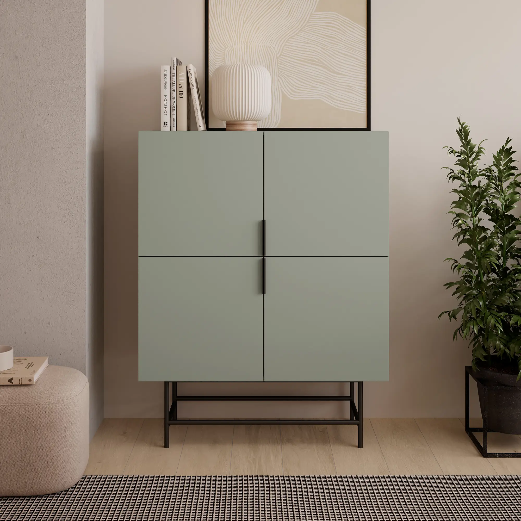 MUEBLE AUXILIAR ALTO ELDIA 4P VERDE PATA METAL