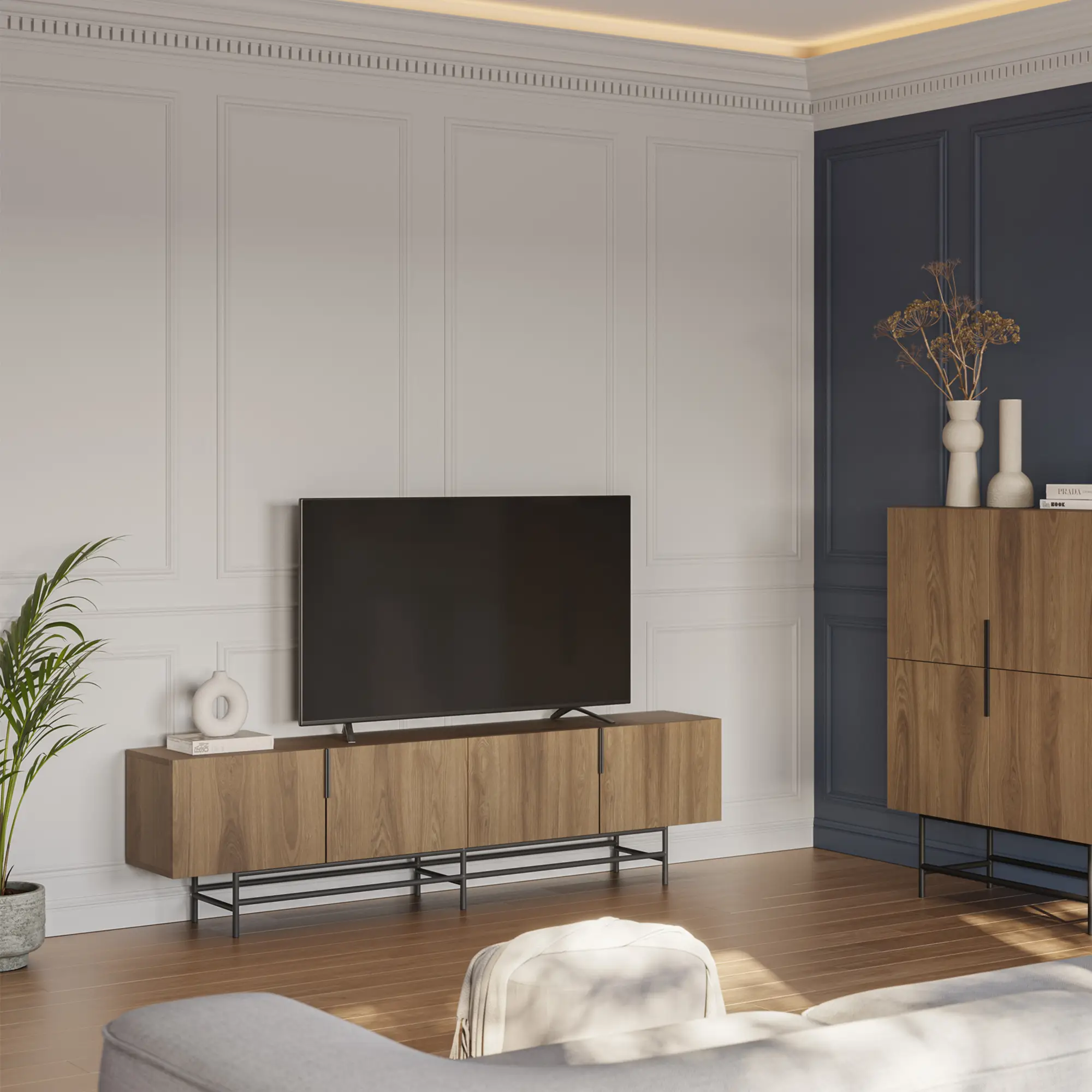 MUEBLE TV ELDIA 200CM ROBLE-UD PATA METAL