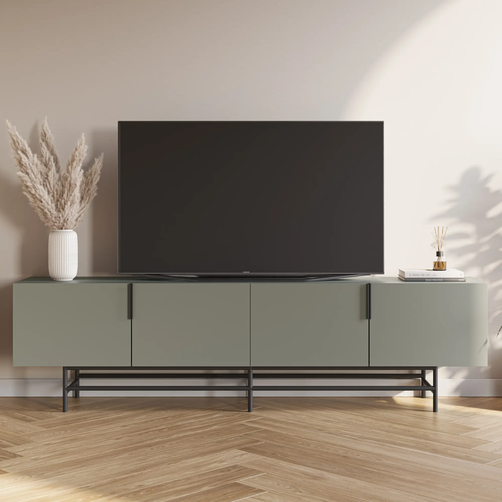 MUEBLE TV ELDIA 200CM VERDE PATA METAL