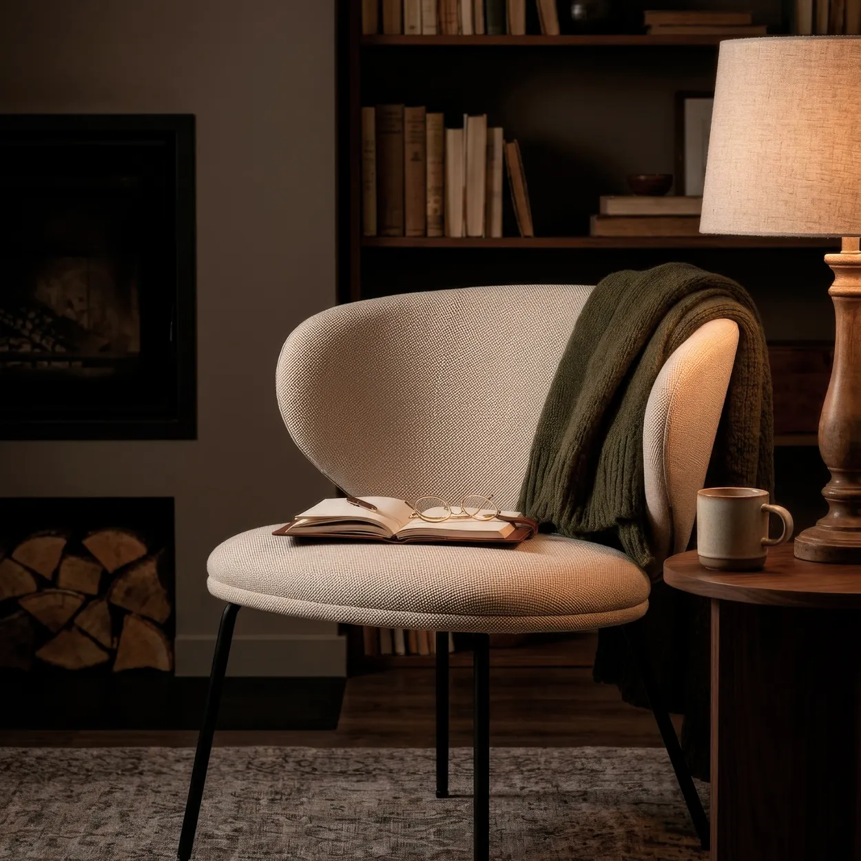 Butaca Baja Rush Beige tapizada en tela con estructura metálica para salón