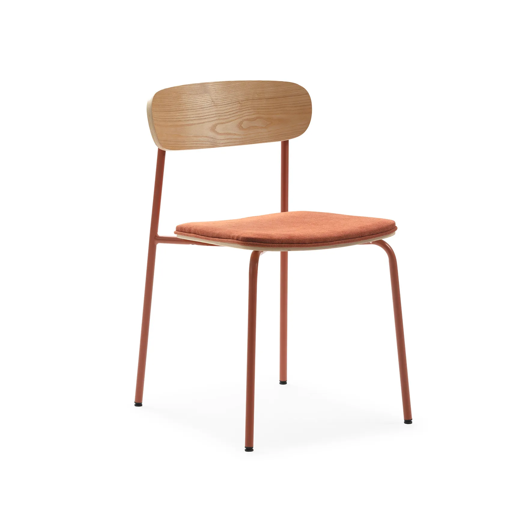 Silla Adriana Teja con respaldo de madera y patas de metal color teja para comedor