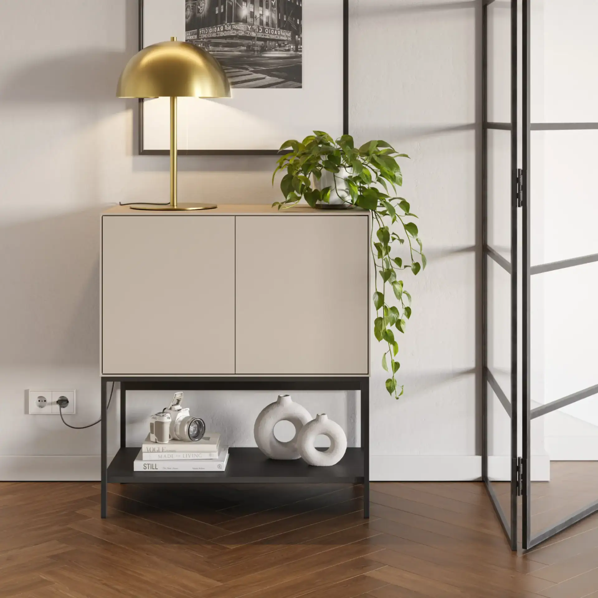 MUEBLE AUXILIAR AMIRA CREMA/NEGRO