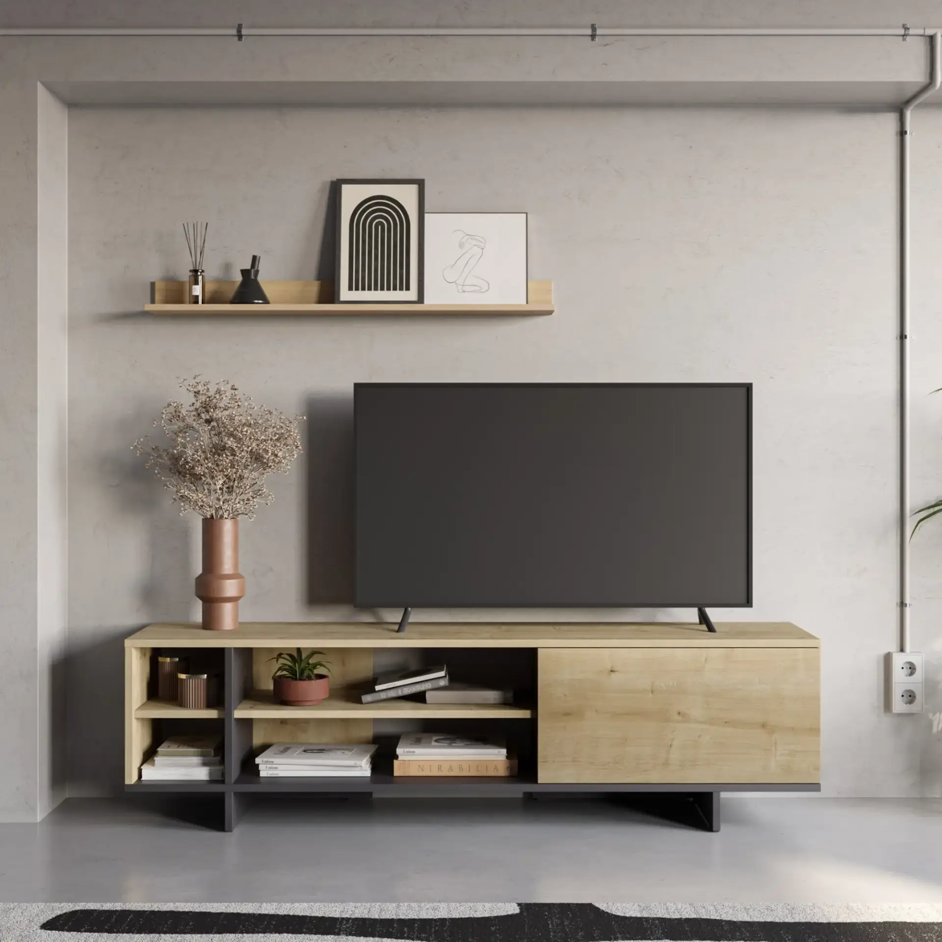 MUEBLE TV CEQUOIA ROBLE/NEGRO SILKY