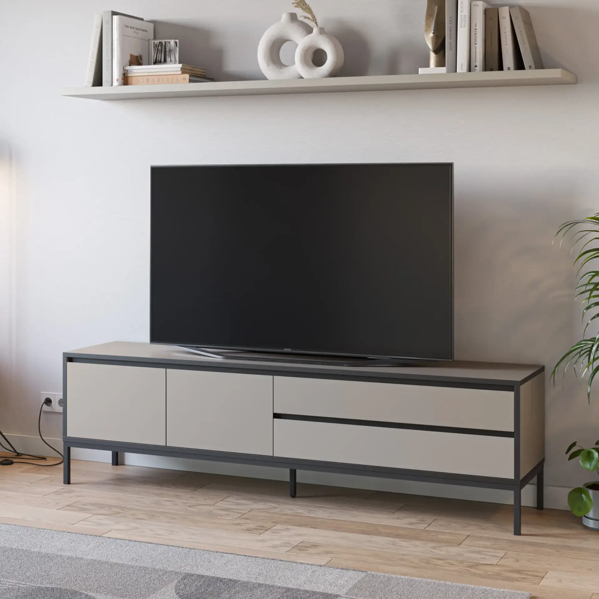 MUEBLE TV LORENZA 180CM CREMA/NEGRO PATA META