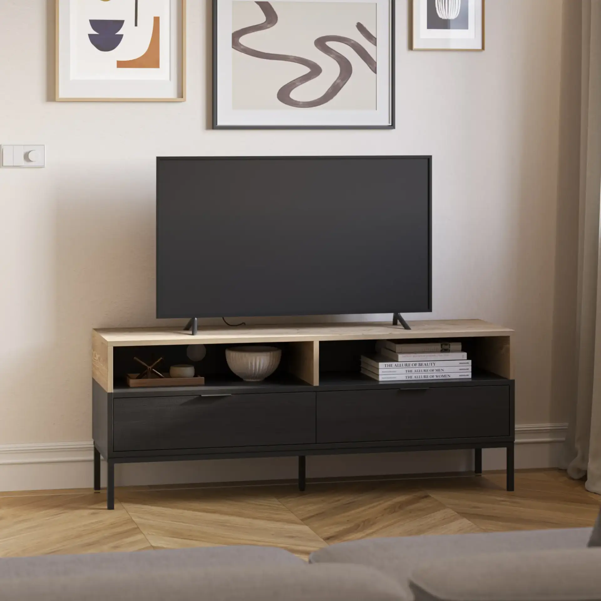 MUEBLE TV MARION 140CM ROBLE-K/NEGRO PATA METAL