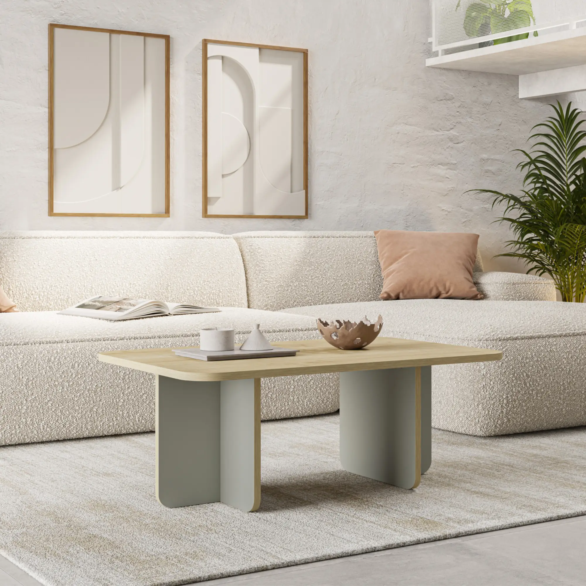 MESA CENTRO HILLARY 100CM RO/PATA VERDE C.ROBLE
