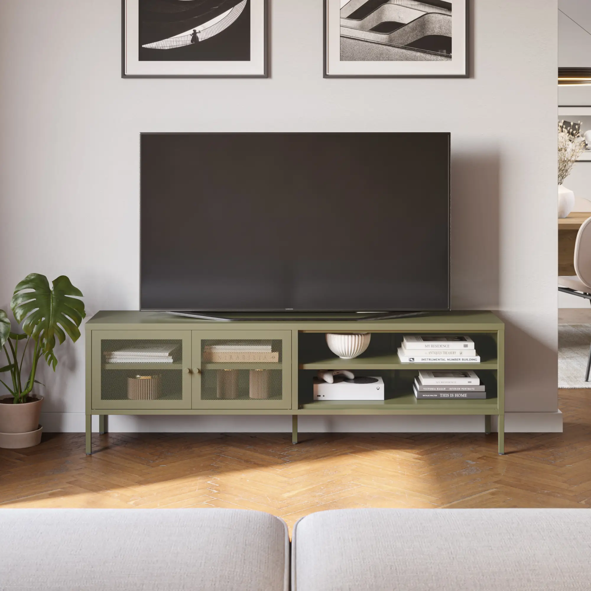MUEBLE TV FAYNA 2 PUERTAS 2 HUECOS VERDE