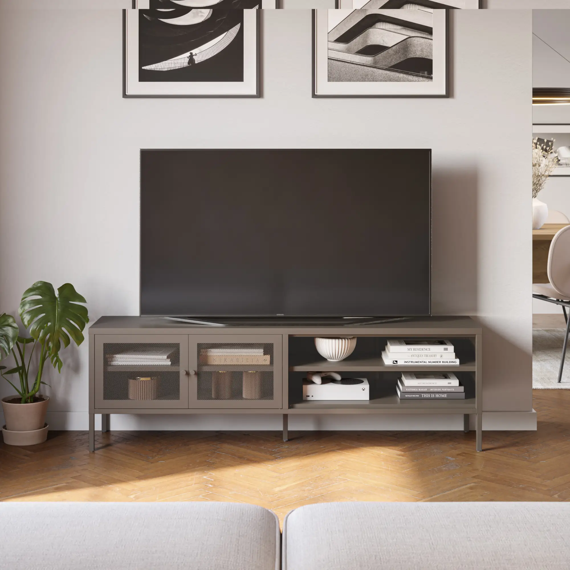 MUEBLE TV FAYNA 2 PUERTAS 2 HUECOS MOCA