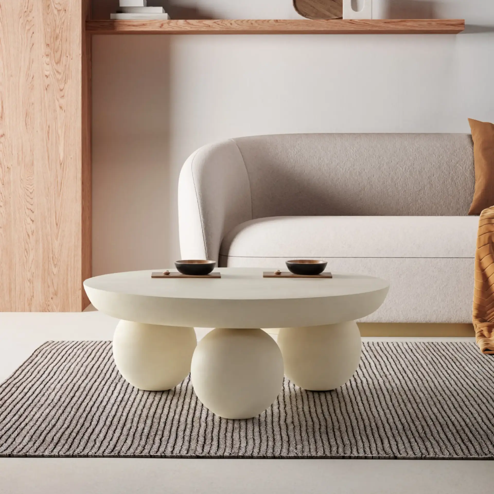 MESA CENTRO REDONDA AILEN 90CM BEIGE EF.CEMENTO