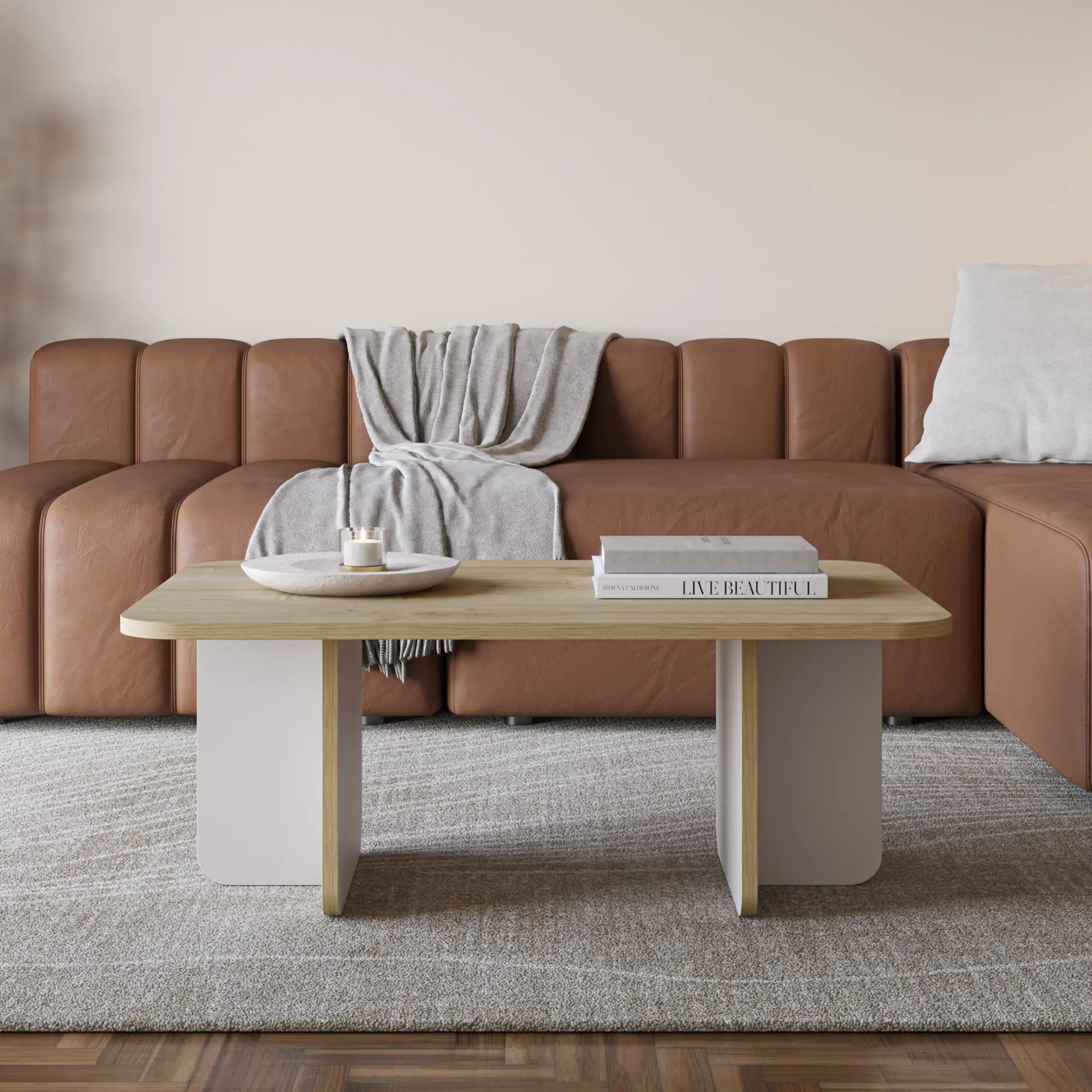 MESA CENTRO HILLARY 100CM RO/PATA CREMA C.ROBLE