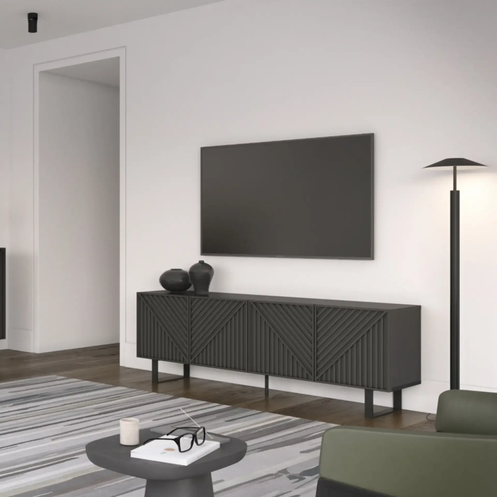 MUEBLE TV PETA 4P NEGRO PATA METAL