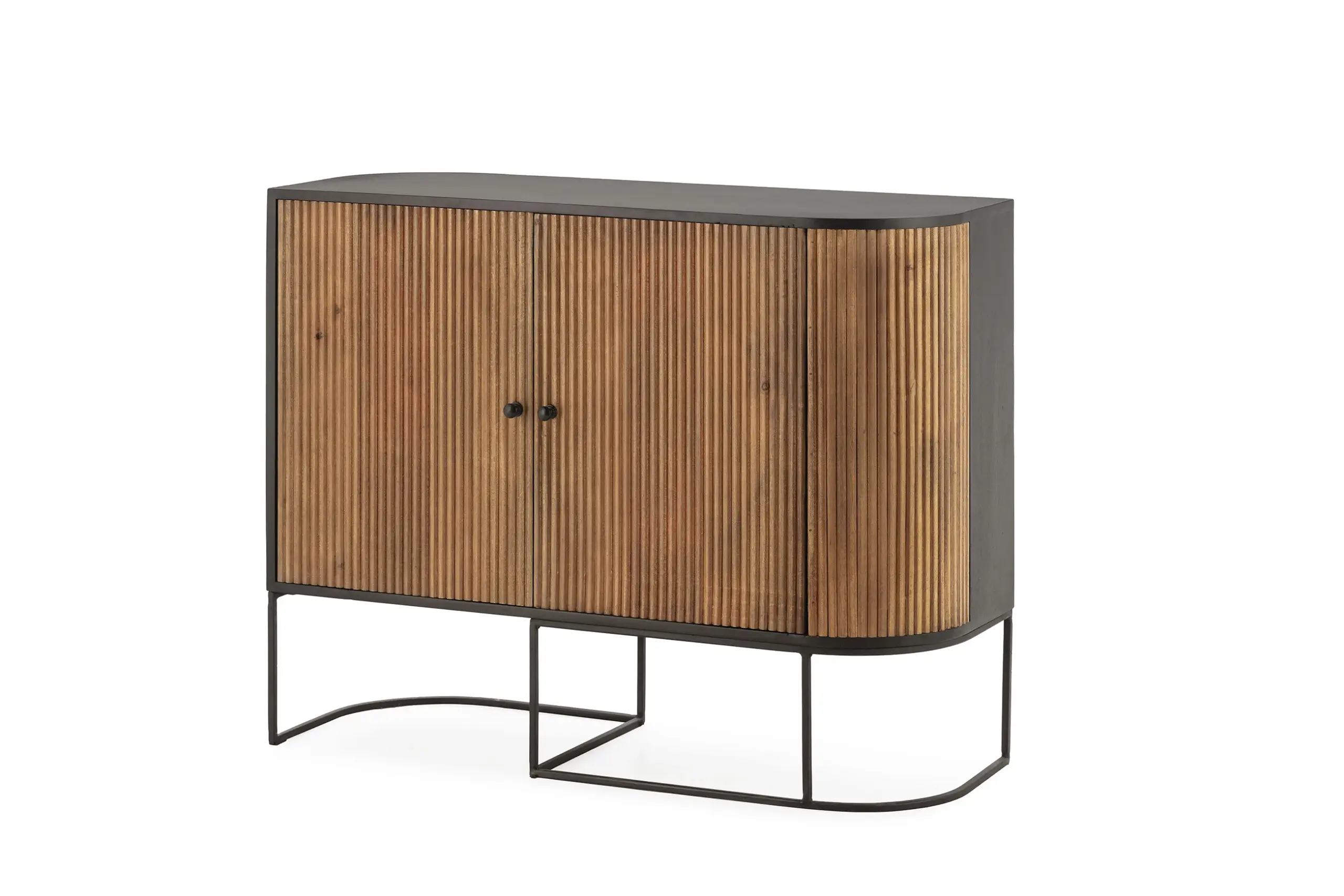 APARADOR CURVE 2P 110CM MADERA MANGO PATA METAL 2_risultato Aparador Curve de madera de mango con dos puertas acanaladas y patas de metal negro