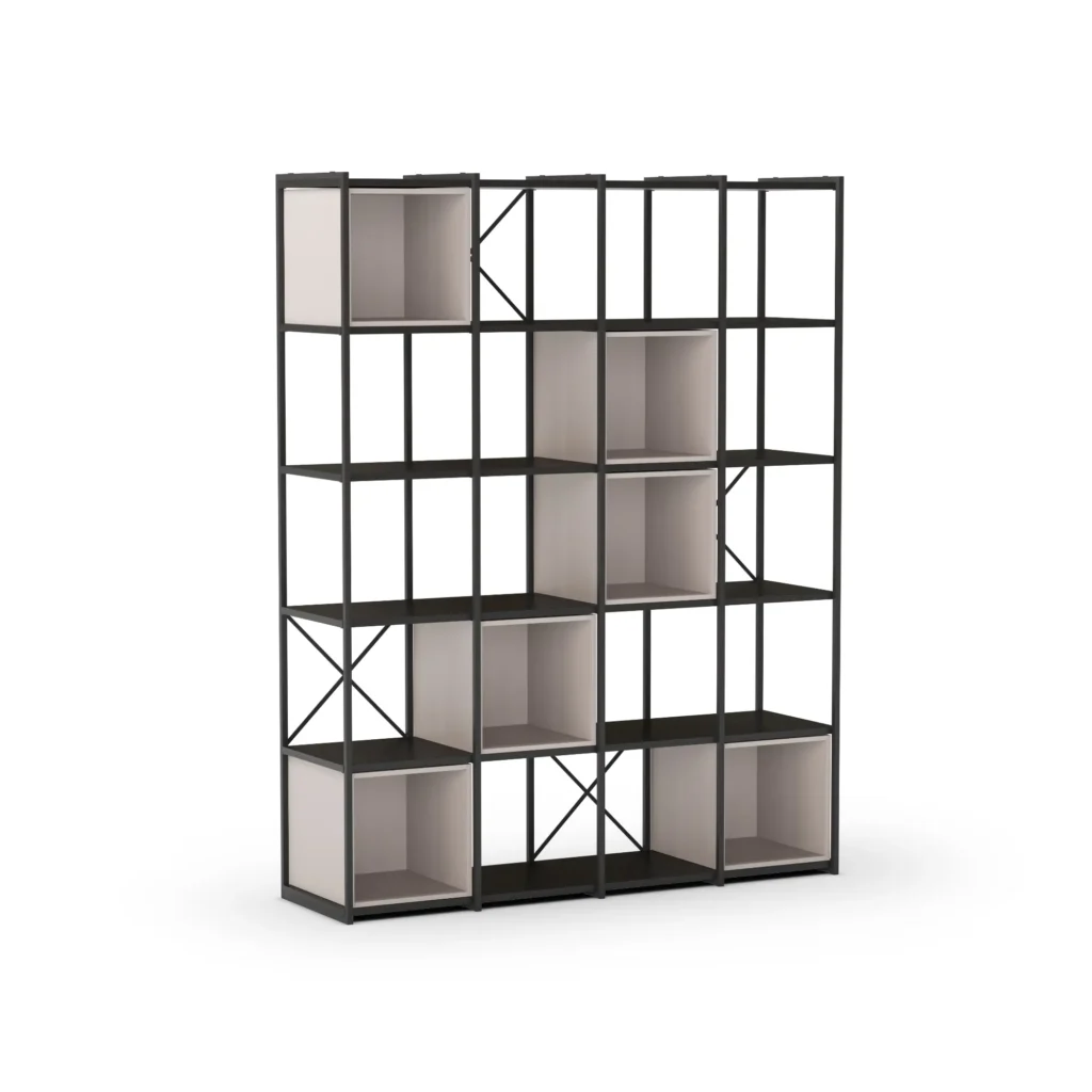 ESTANTERIA ANYA 140CM NEGRO CUBO CREMA 1