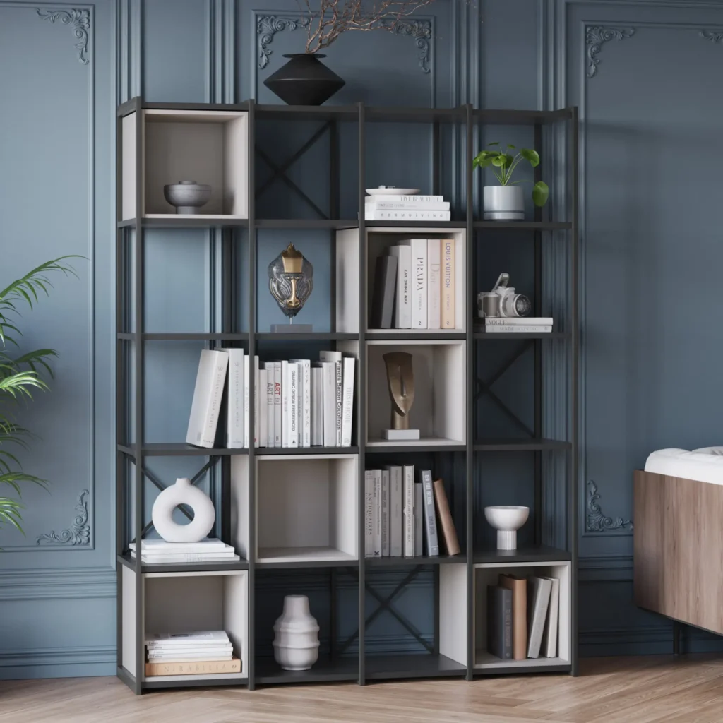 ESTANTERIA ANYA 140CM NEGRO CUBO CREMA 2