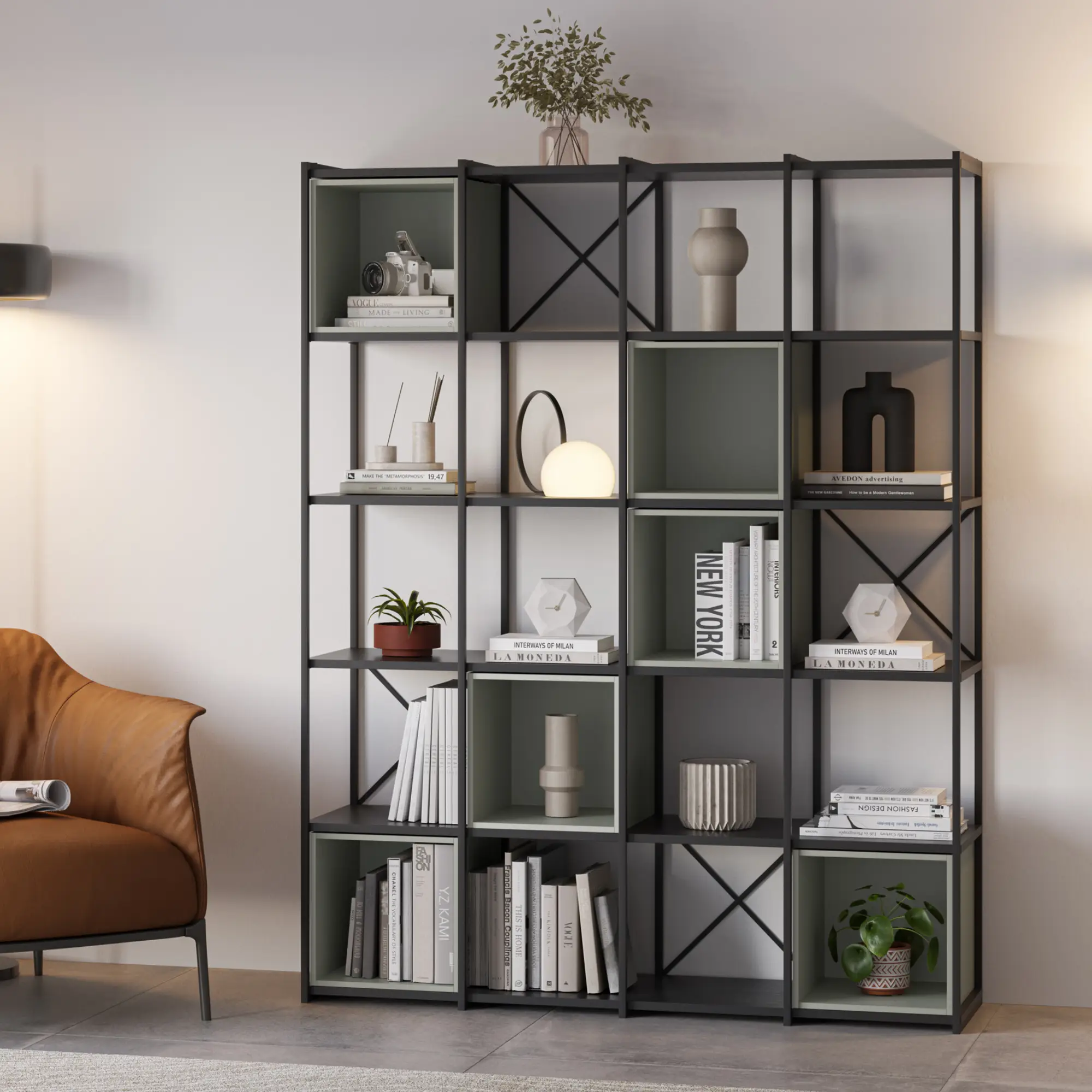 ESTANTERIA ANYA 140CM NEGRO CUBO VERDE