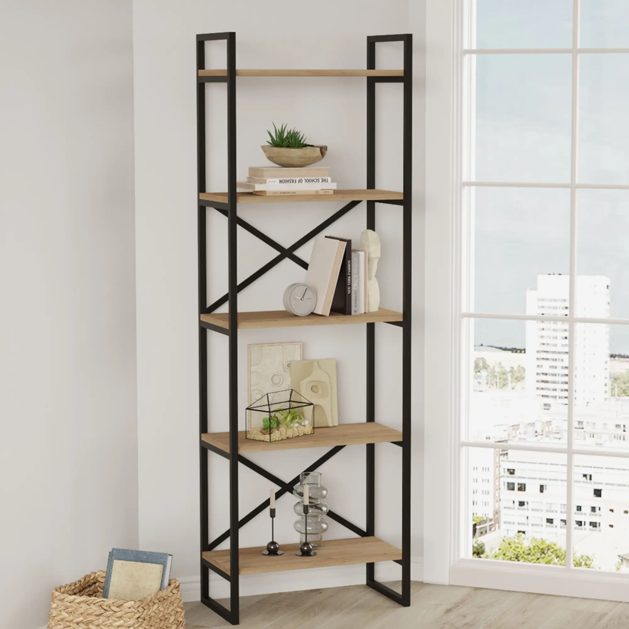 ESTANTERIA DUSAN 58CM SEPET/METAL NEGRO 5 ESTANTES