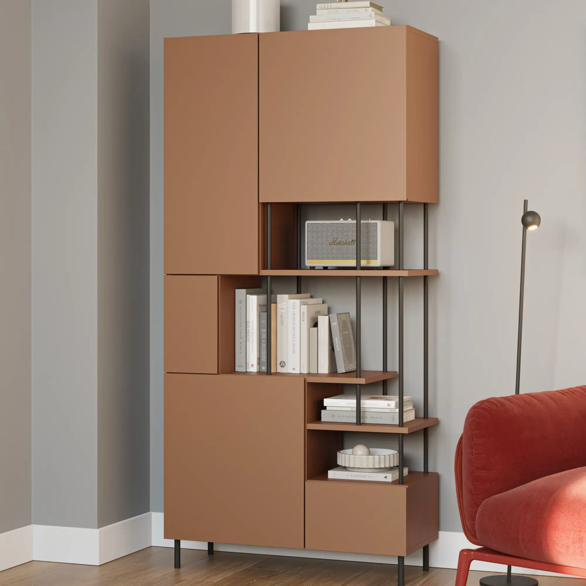 ESTANTERIA PERLA 5P TERRACOTA/NEGRO