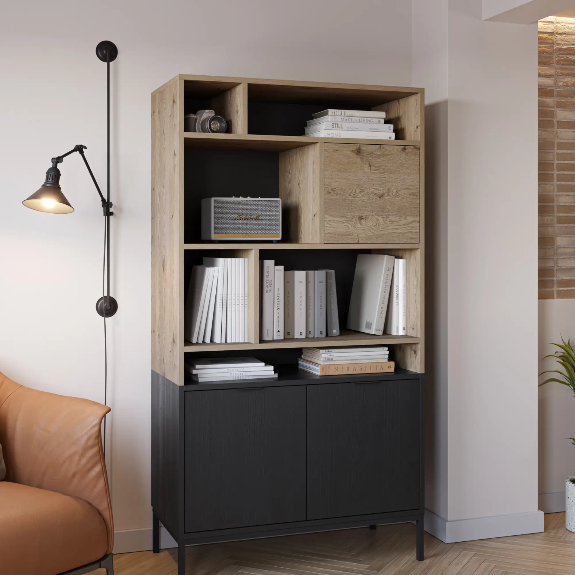 LIBRERIA MARION 2P6H1P ROBLE-K/NEGRO PATA METAL