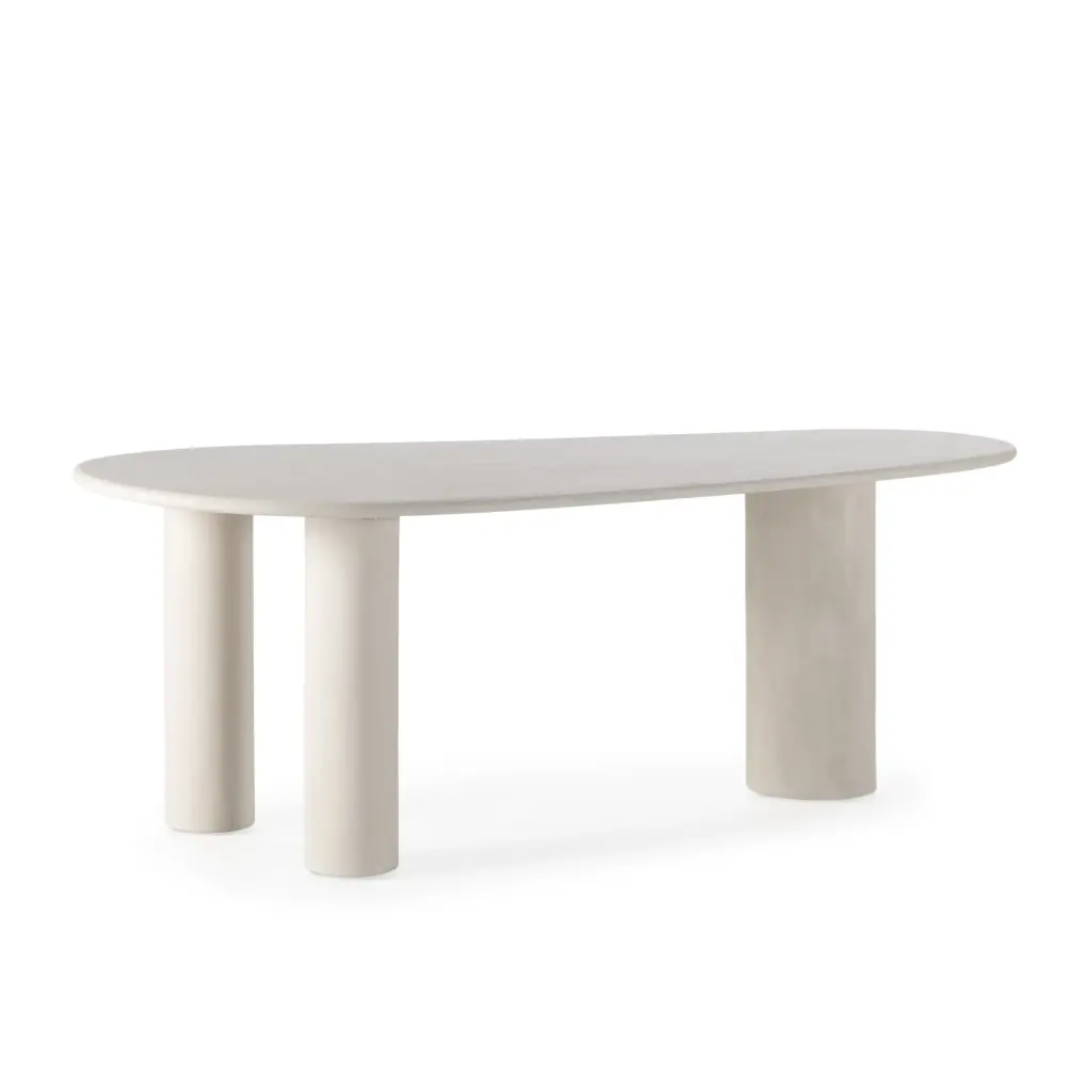 MESA OVAL DAILA 200CM CREMA EF.CEMENTO 2_risultato Mesa Daila ovalada en crema efecto cemento con patas cilíndricas y diseño contemporáneo