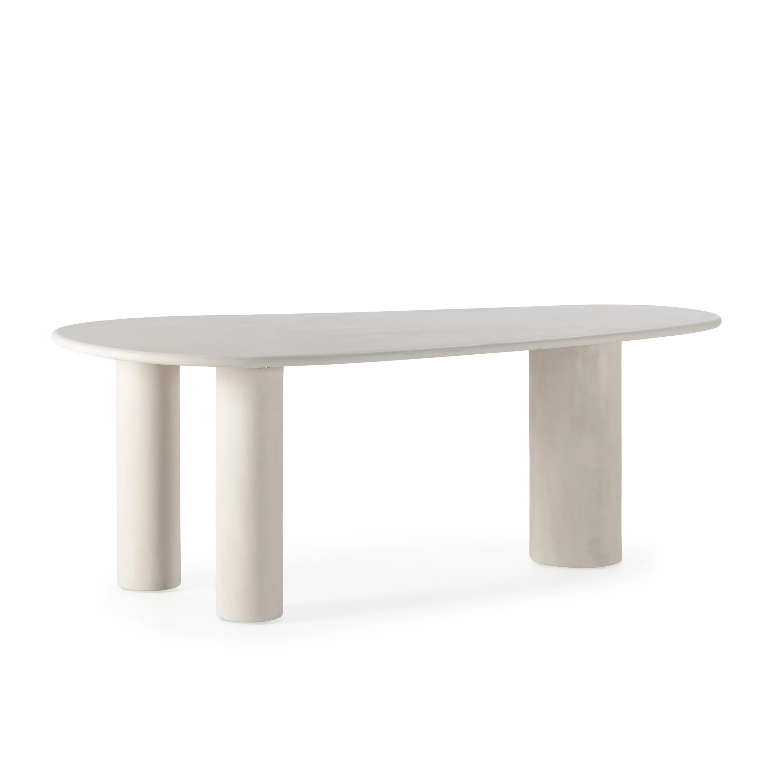 MESA OVAL DAILA 200CM CREMA EF.CEMENTO 2_risultato Mesa Daila ovalada en crema efecto cemento con patas cilíndricas y diseño contemporáneo