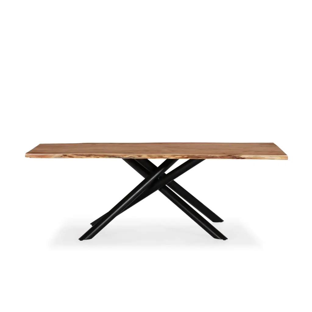 Mesa Anuri de comedor en madera de acacia con patas metálicas negras y diseño contemporáneo