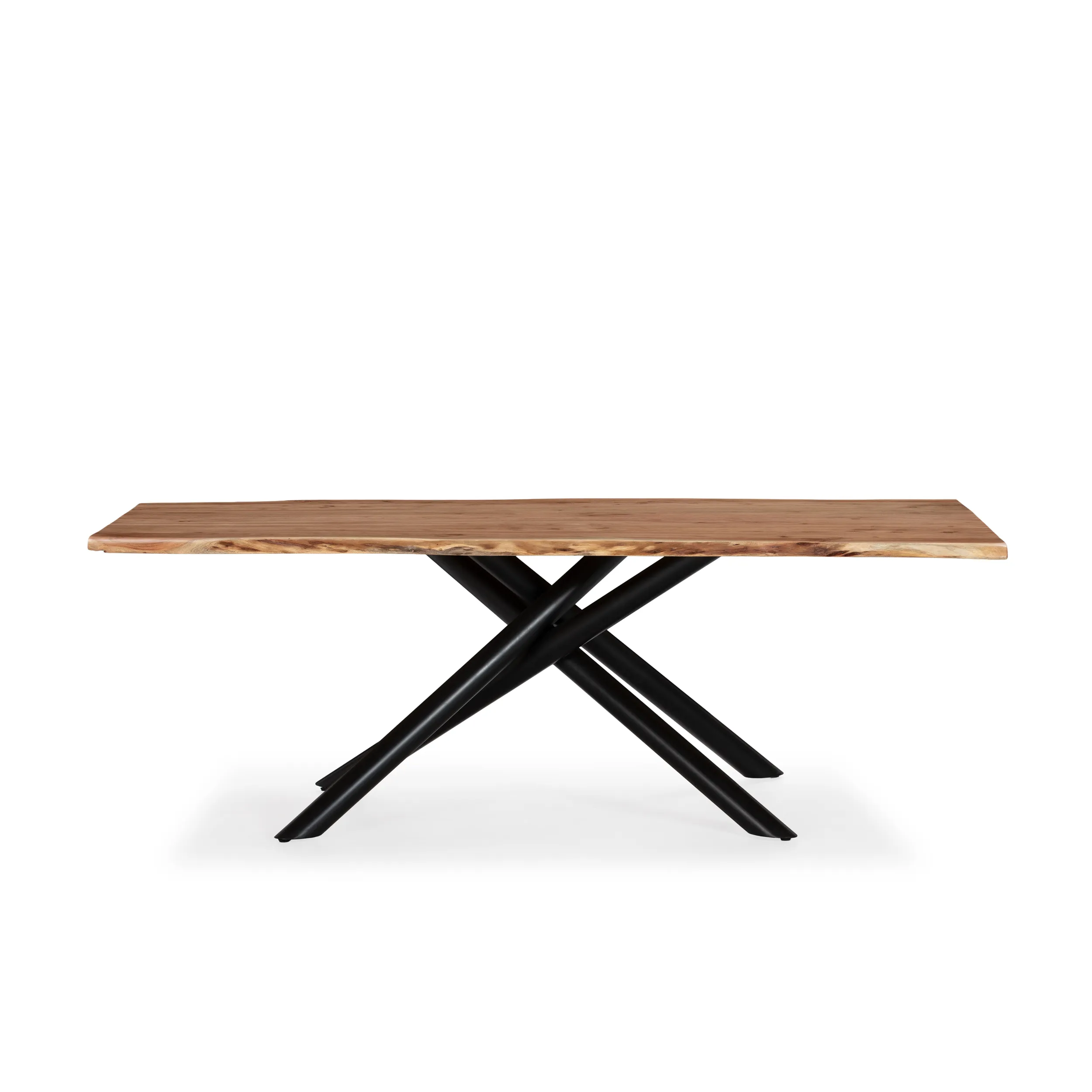 Mesa Anuri de comedor en madera de acacia con patas metálicas negras y diseño contemporáneo