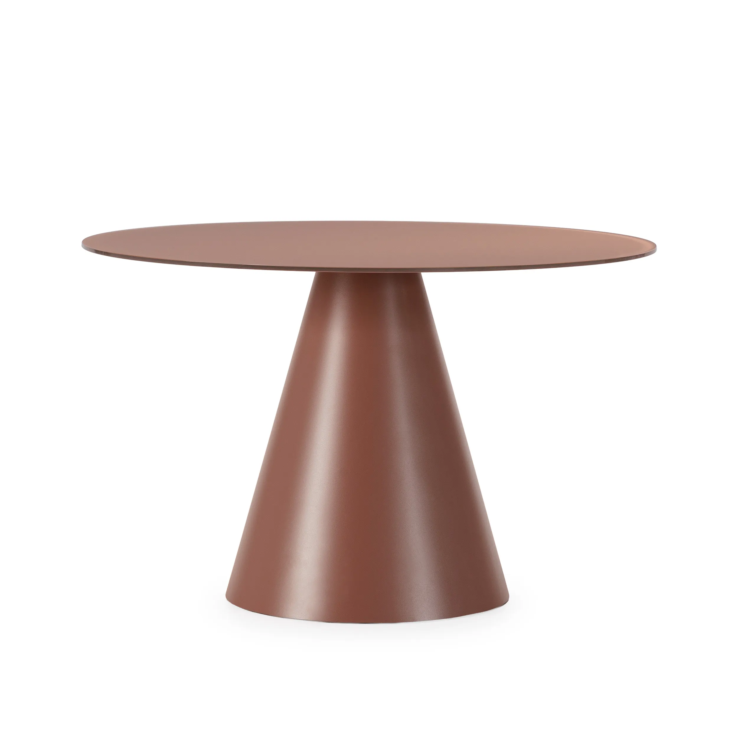 MESA REDONDA VIDA 120CM TERRACOTA PIE TERRACOTA 2_risultato Mesa Vida redonda de comedor en color terracota con base central a juego y diseño contemporáneo