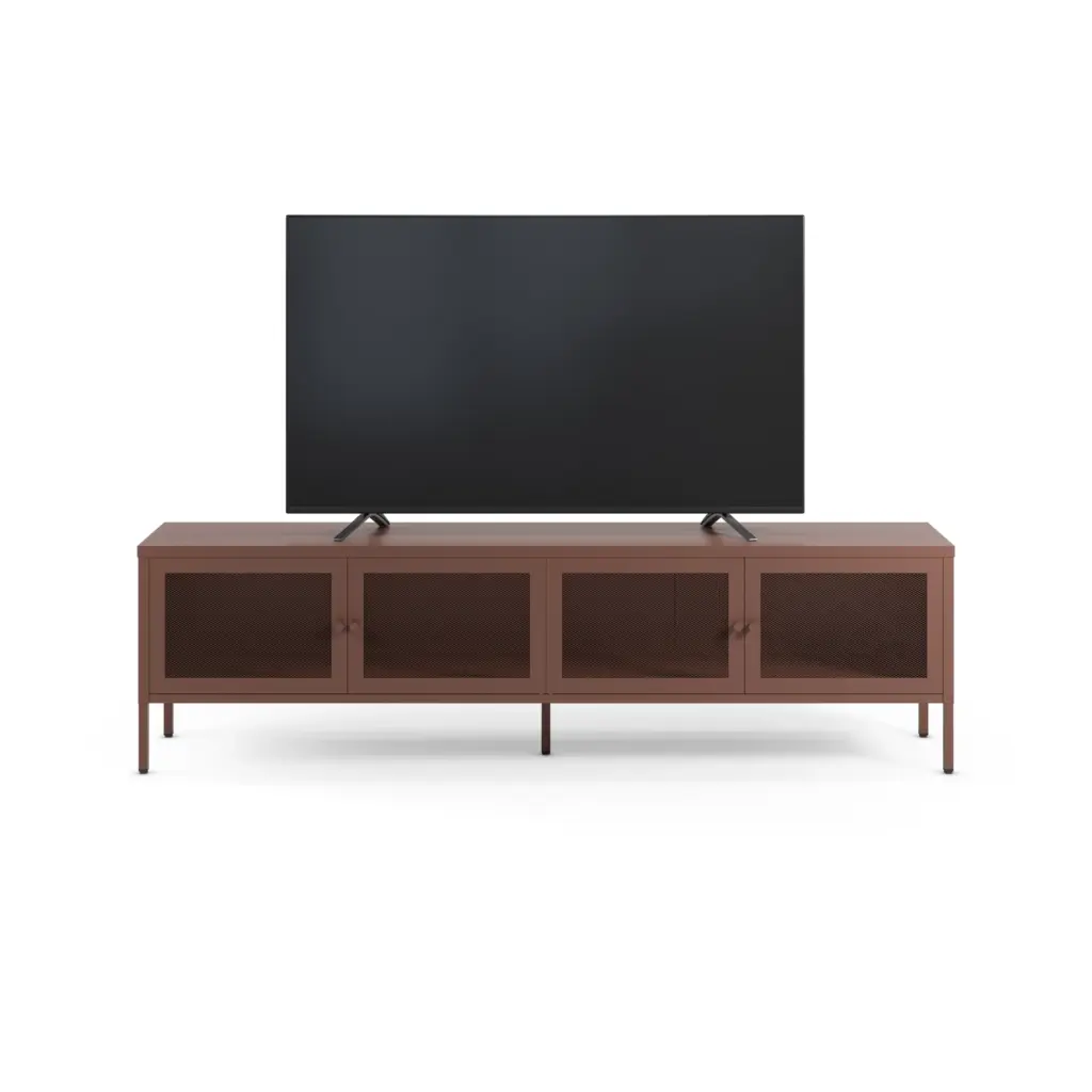 Mueble TV Fayna Burdeos de metal con cuatro puertas de rejilla