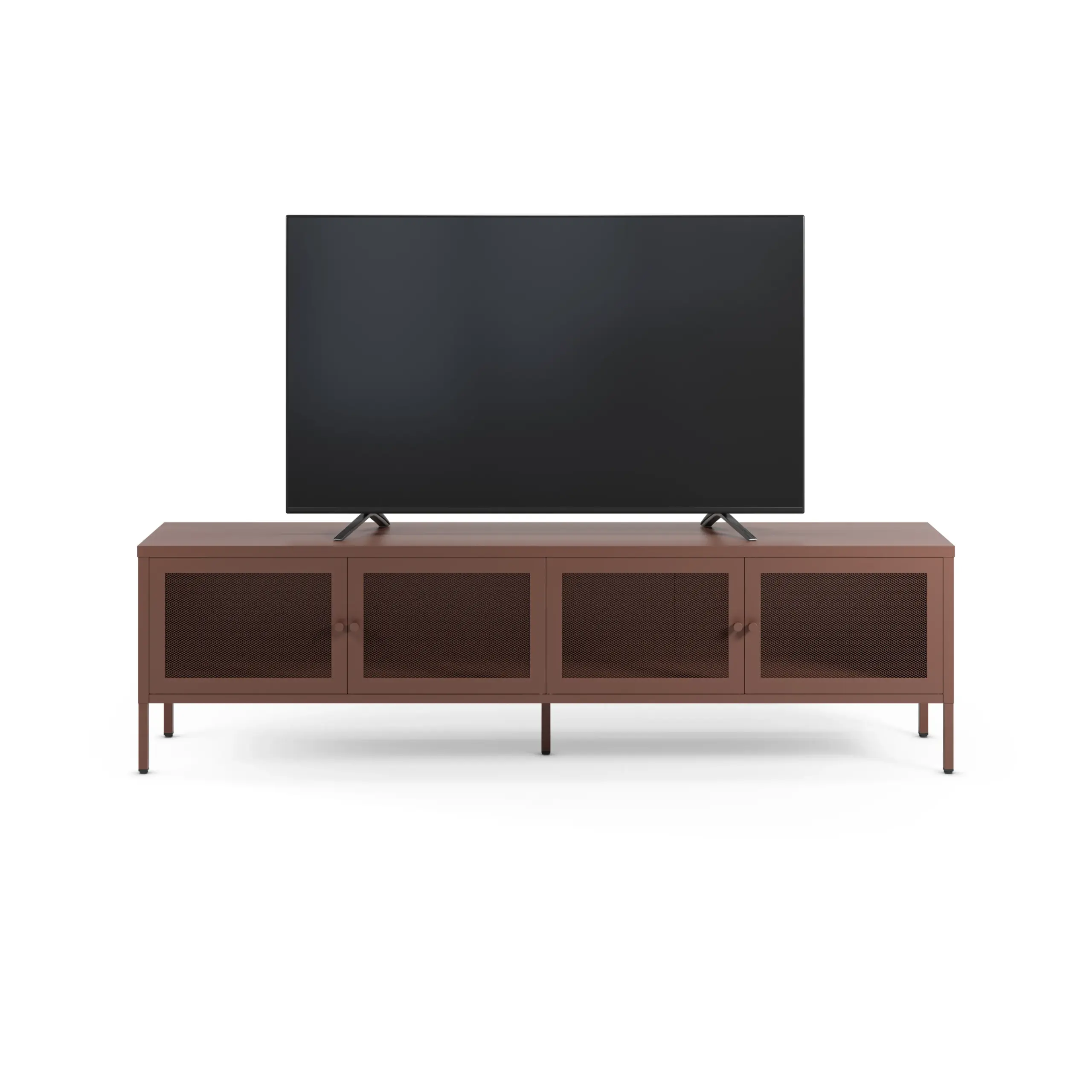 Mueble TV Fayna Burdeos de metal con cuatro puertas de rejilla