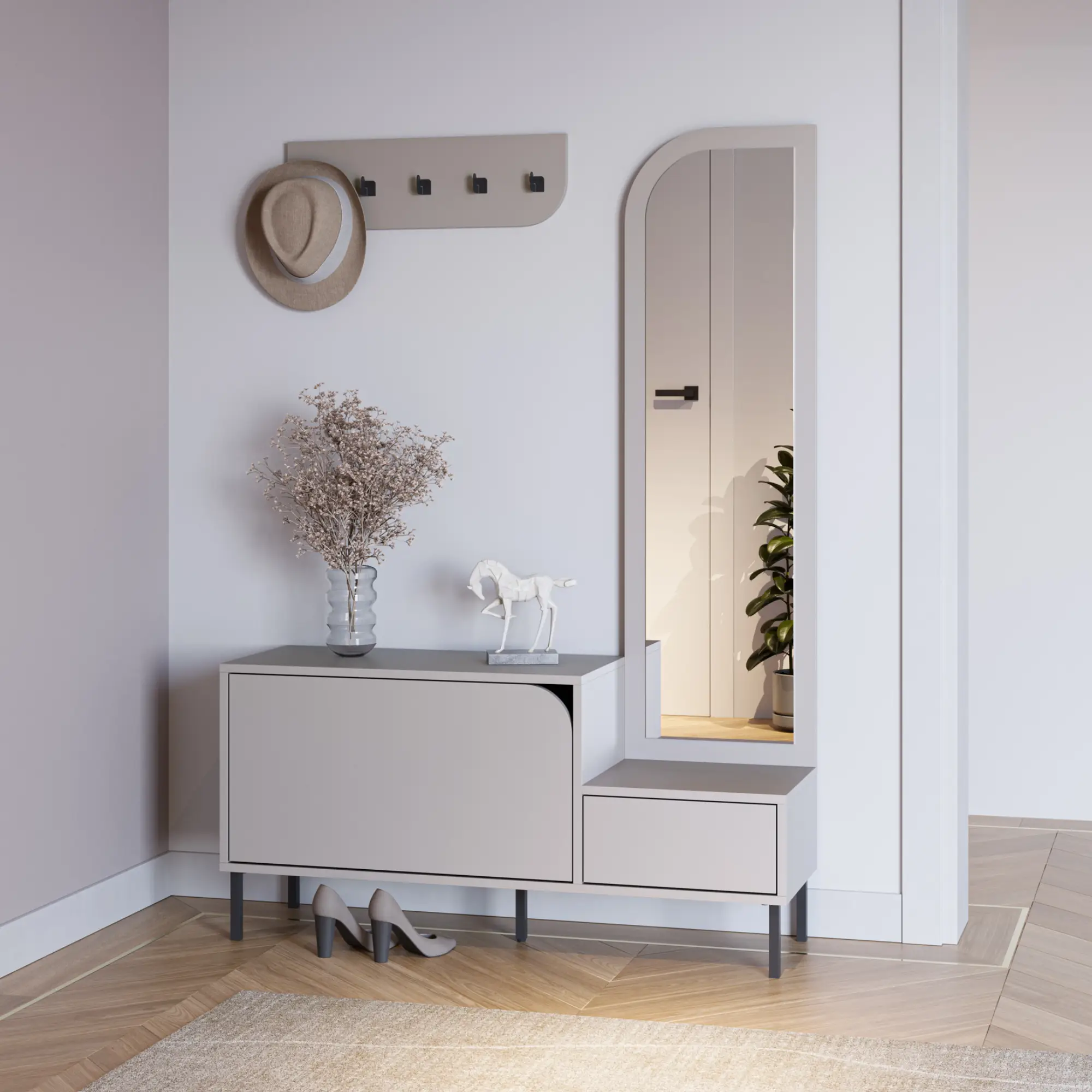 MUEBLE ZAPATERO BEA 2P+ESPEJO CREMA