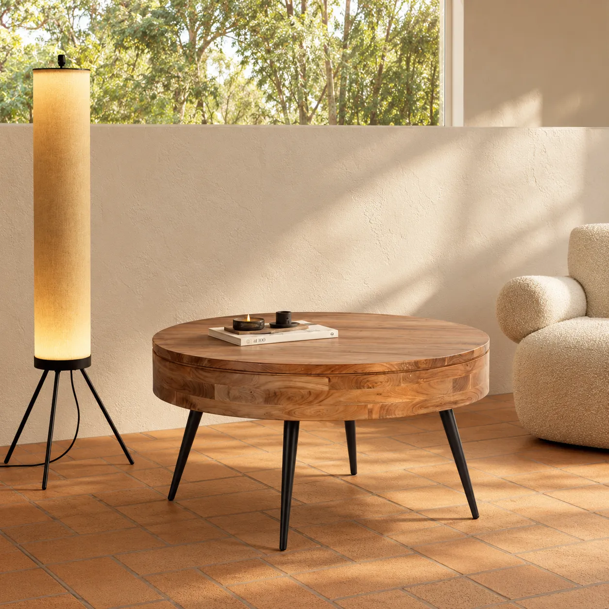 Mesa de Centro Redonda Kali de Madera de Acacia
