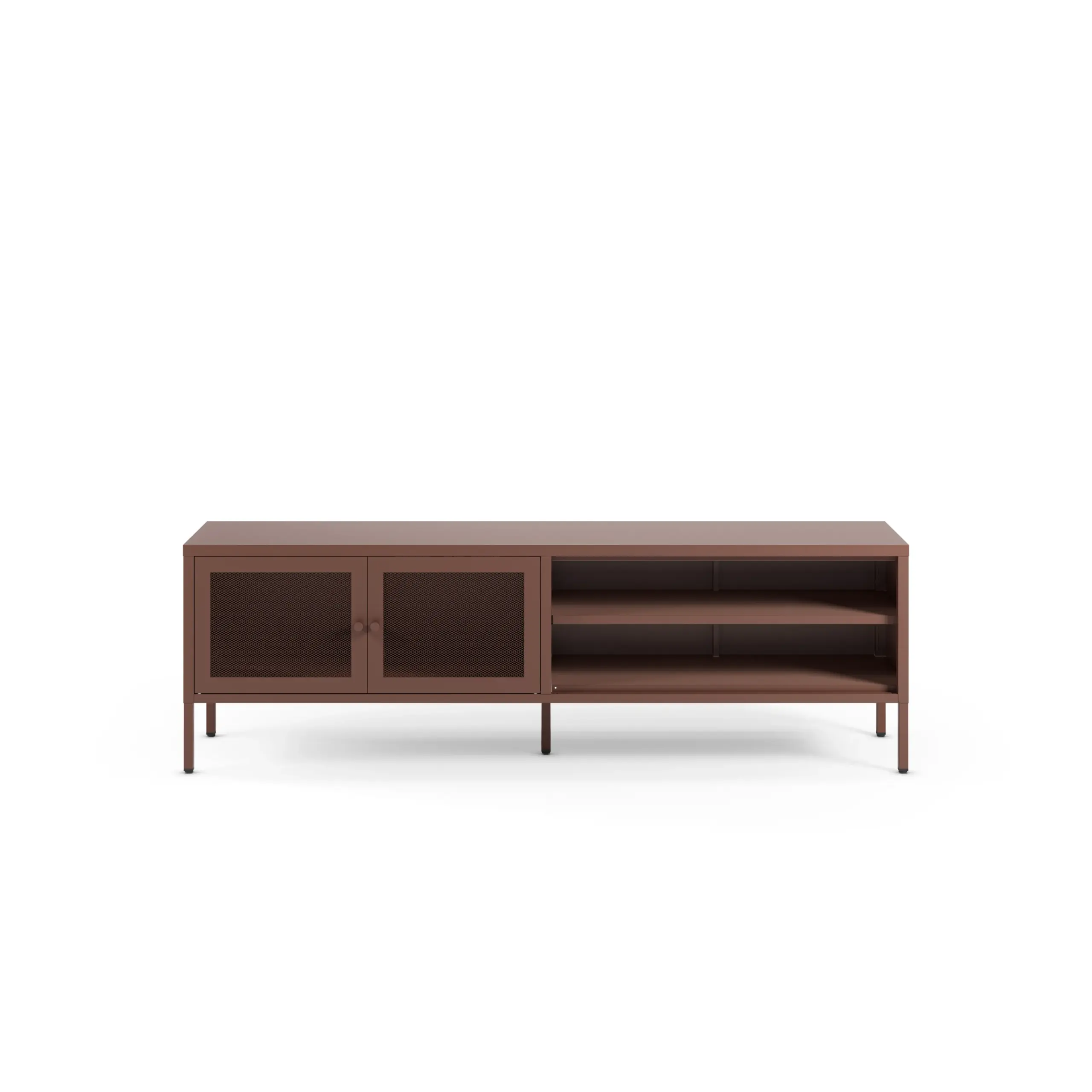 Mueble TV Fayna Burdeos de metal con dos puertas y espacios abiertos