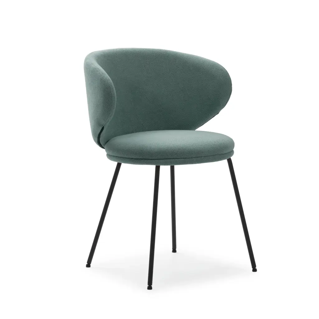 Silla Rush Verde tapizada en tela con estructura metálica para comedor