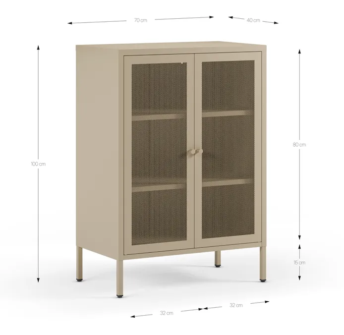 Mueble auxiliar Fayna Arena de metal con dos puertas de cristal