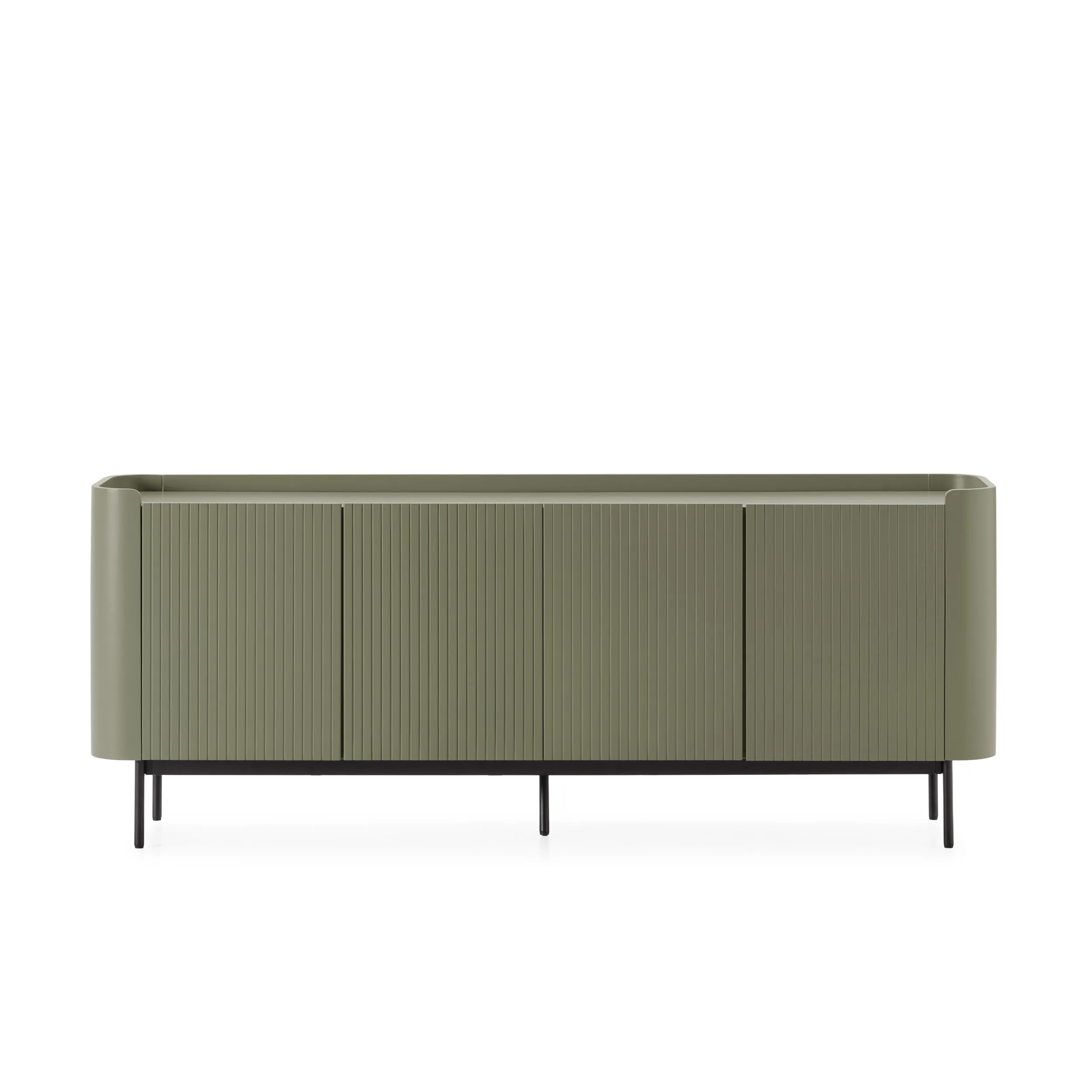 Aparador Willa Verde con cuatro puertas, frontal acanalado y patas metálicas