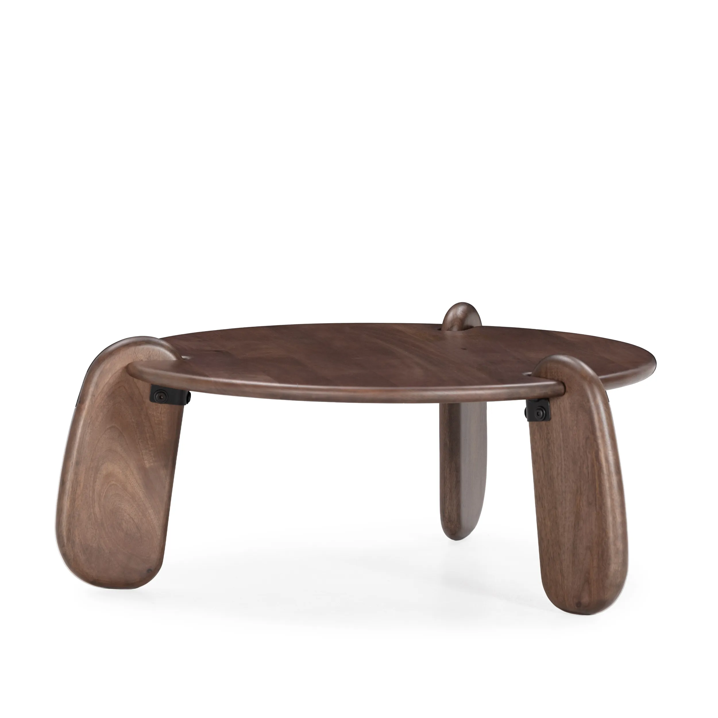 Mesa centro redonda Tamira Nogal de madera de mango con patas curvas