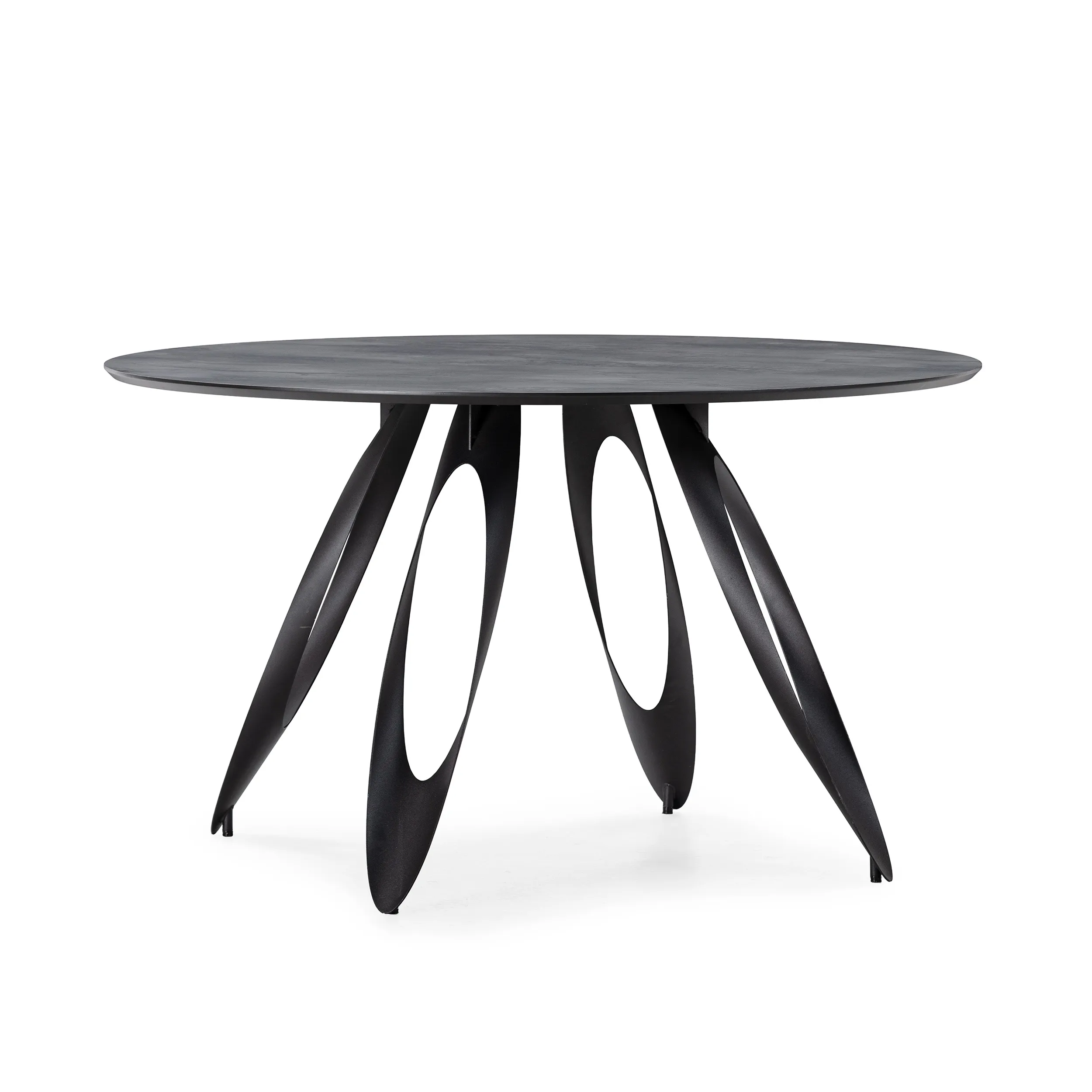 MESA REDONDA ANORA 130CM CEMENTO PATA METAL _risultato Mesa Anora redonda de comedor con acabado efecto cemento y estructura de metal negra