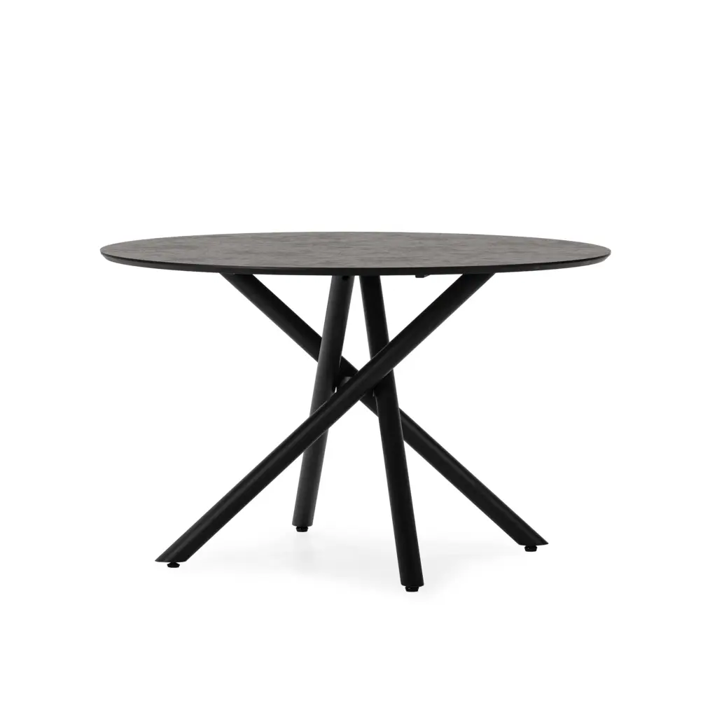 MESA REDONDA BRIANA 120CM NEGRO YOSUN PATA METAL 2_risultato Mesa Briana redonda de comedor en Negro Yosun con estructura de metal negra