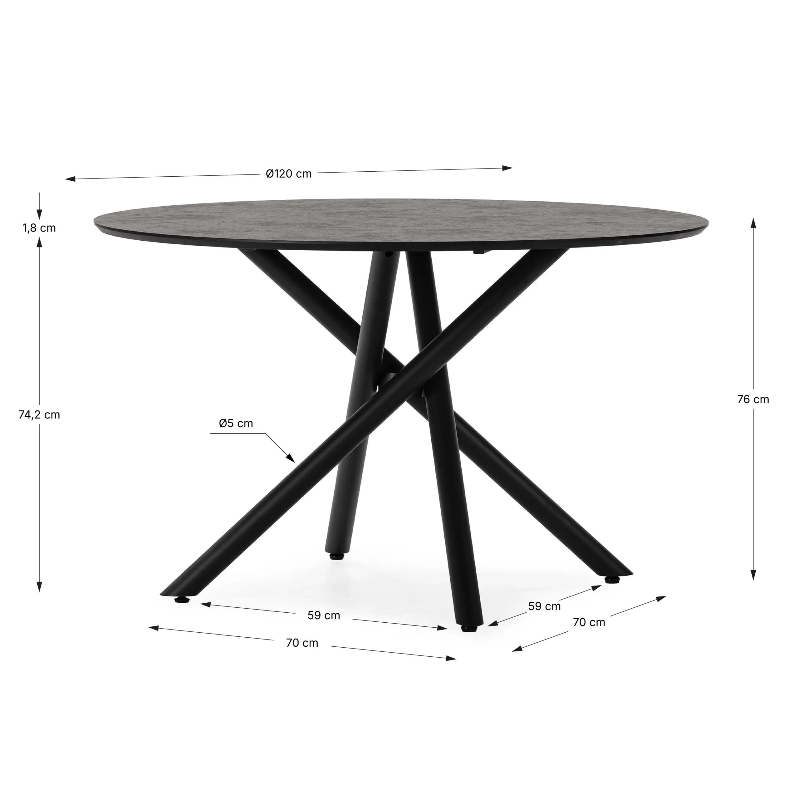 Mesa Briana redonda de comedor en Negro Yosun con estructura de metal negra