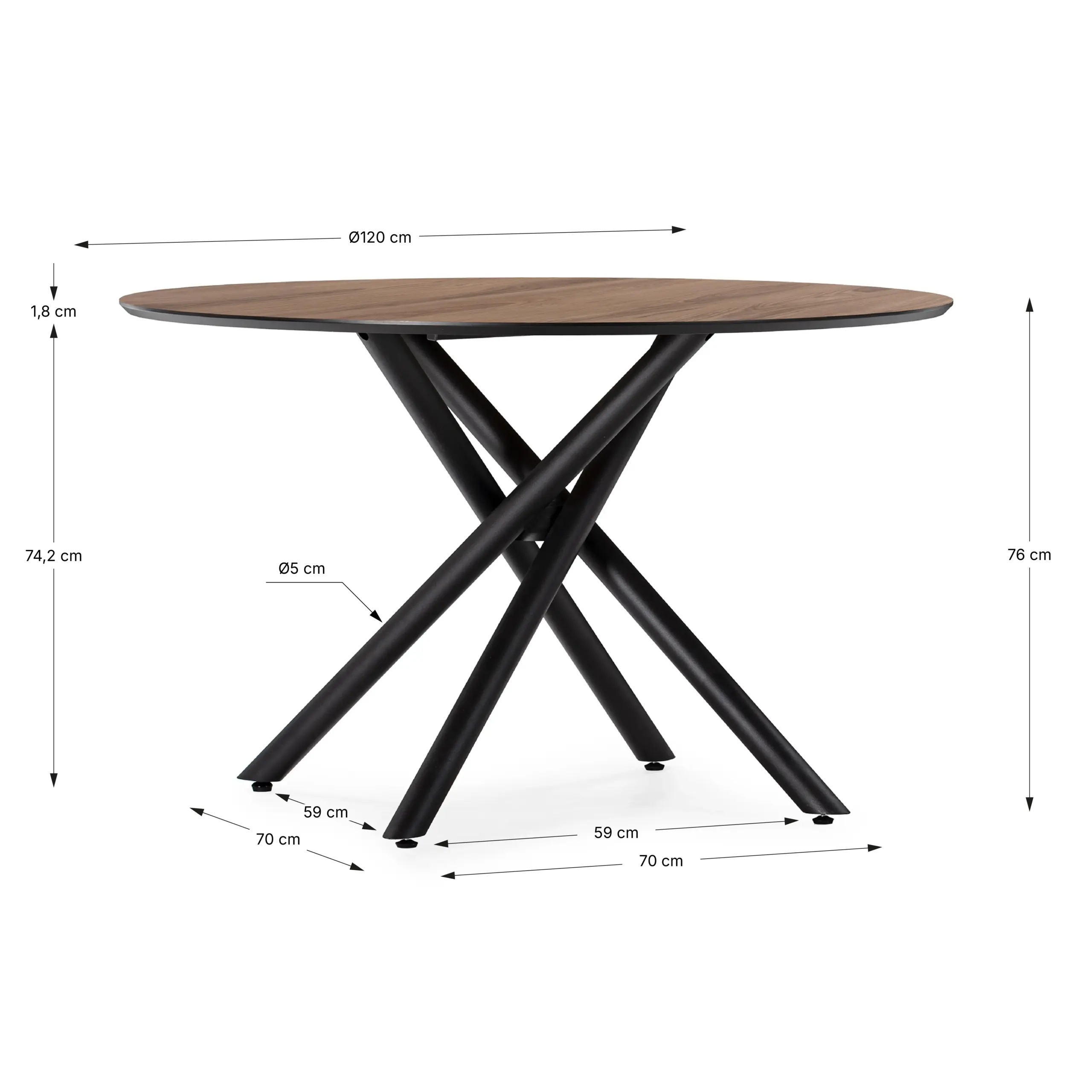 Mesa Briana redonda de comedor en acabado Roble-UD con estructura de metal negra