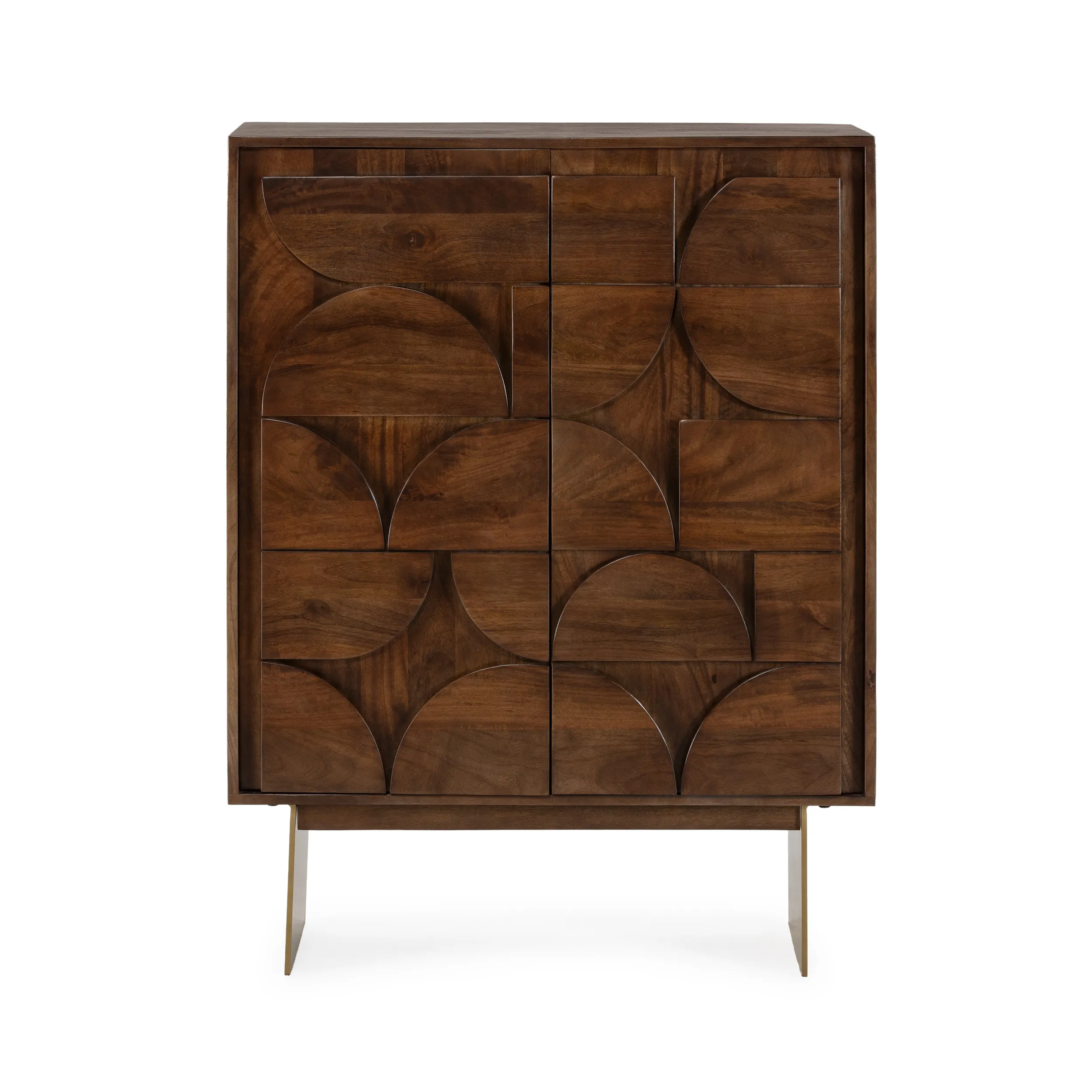 Mueble Auxiliar Trisha marrón oscuro de madera de mango con dos puertas y relieves geométricos