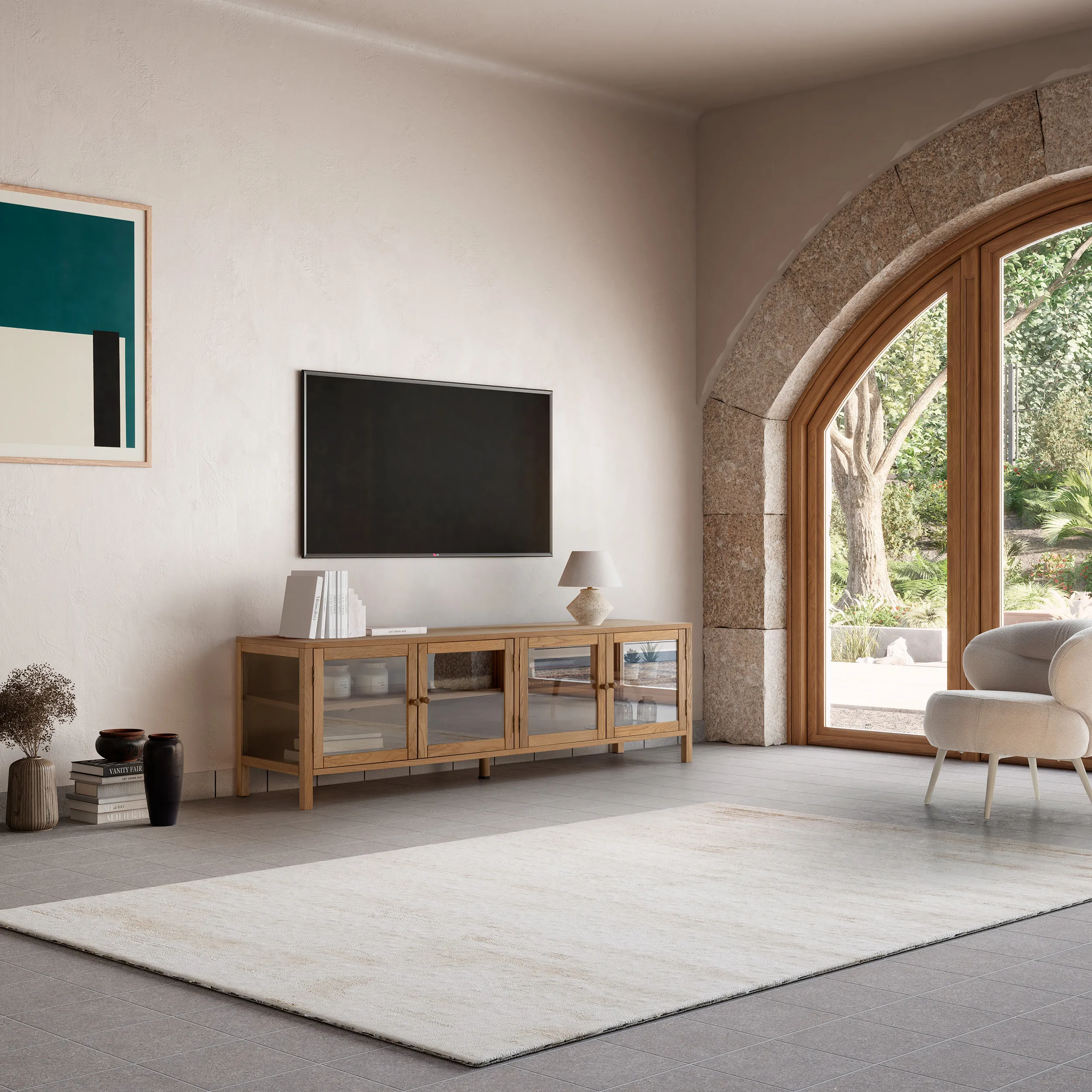 MUEBLE TV CECI 4P 160CM ROBLE PUERTA CRISTAL