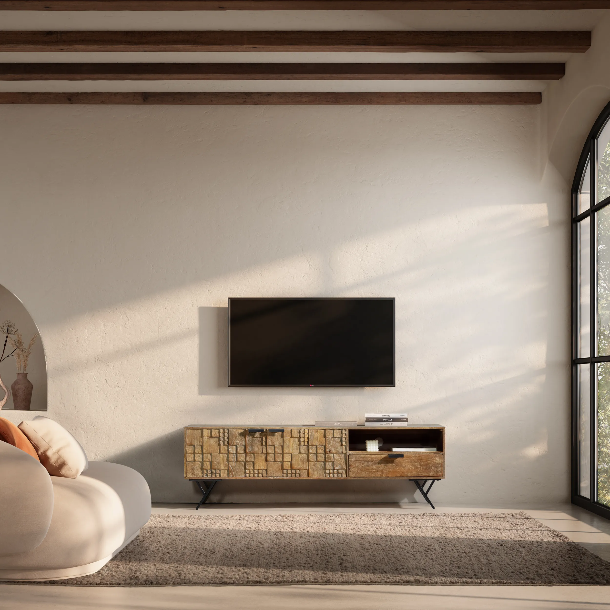 MUEBLE TV PRIYA 2P1C1H MADERA MANGO LAVADO