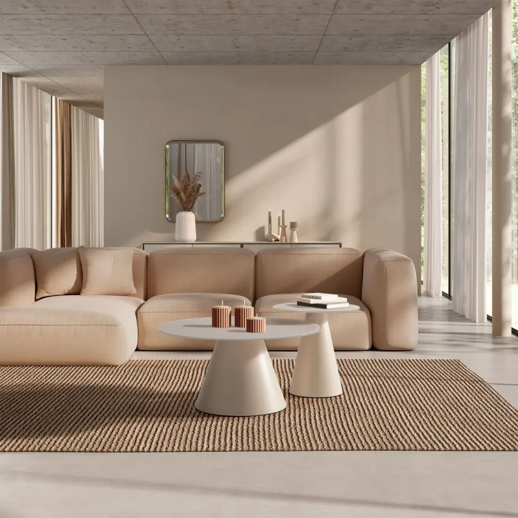 Set de dos mesas de centro Vida crema redondas para salón con diseño contemporáneo