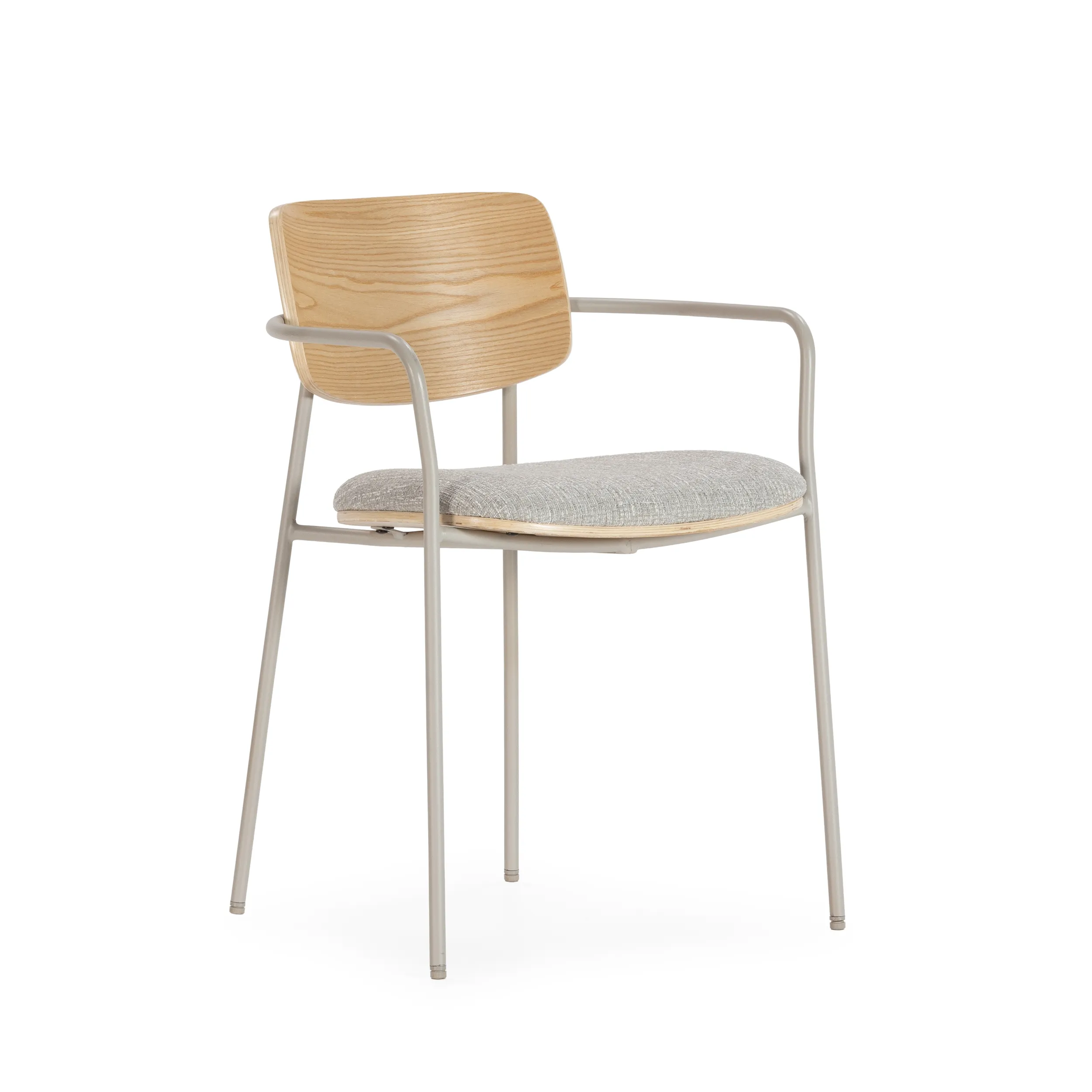 Silla Nour Beige con respaldo de roble y estructura metálica gris para comedor