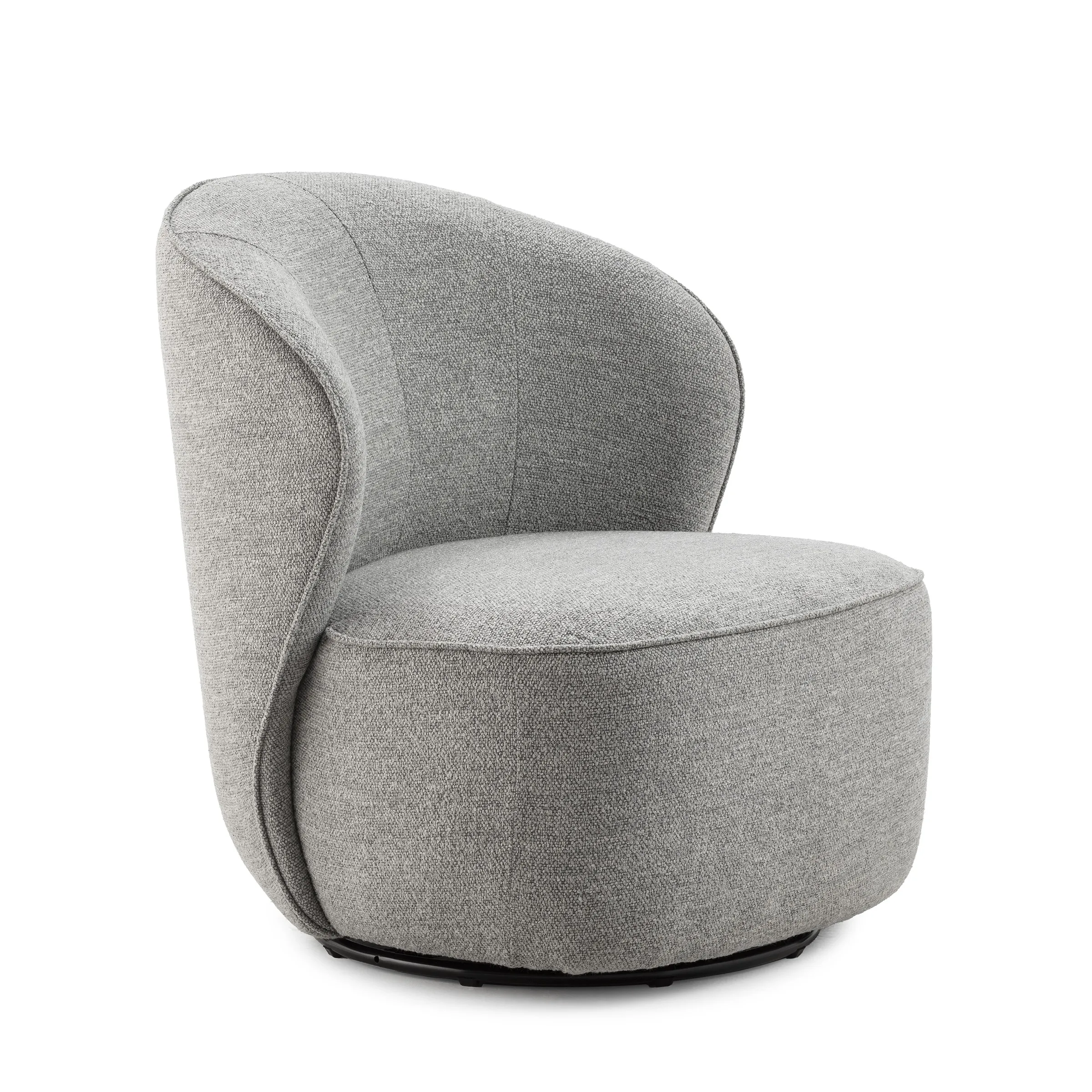 Sillón Edna Gris tapizado con formas envolventes y diseño giratorio para salón