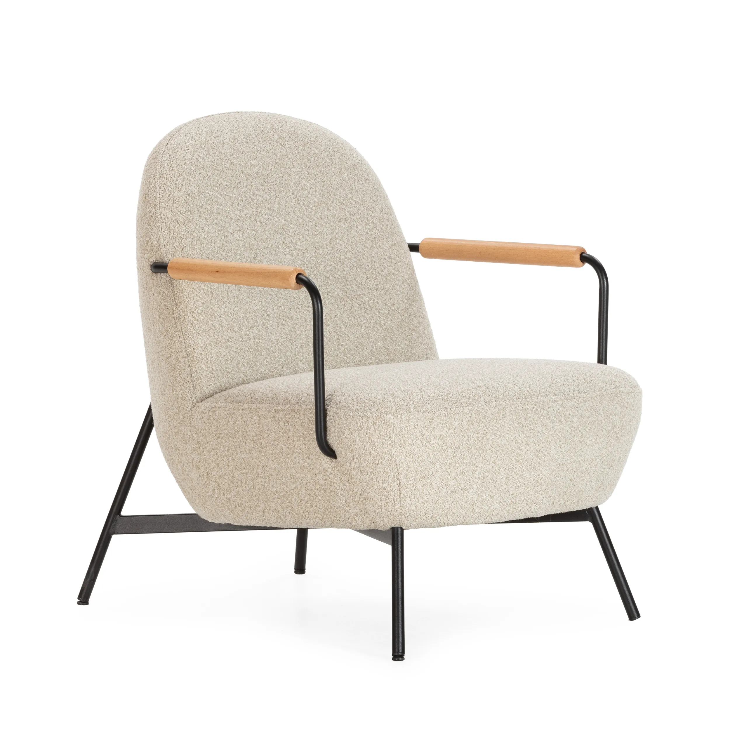 SILLON REGI BEIGE-PATAS NEGRAS 1P-CAJA 2_risultato Sillón Regi Beige tapizado con reposabrazos y patas metálicas negras para salón o rincón de lectura